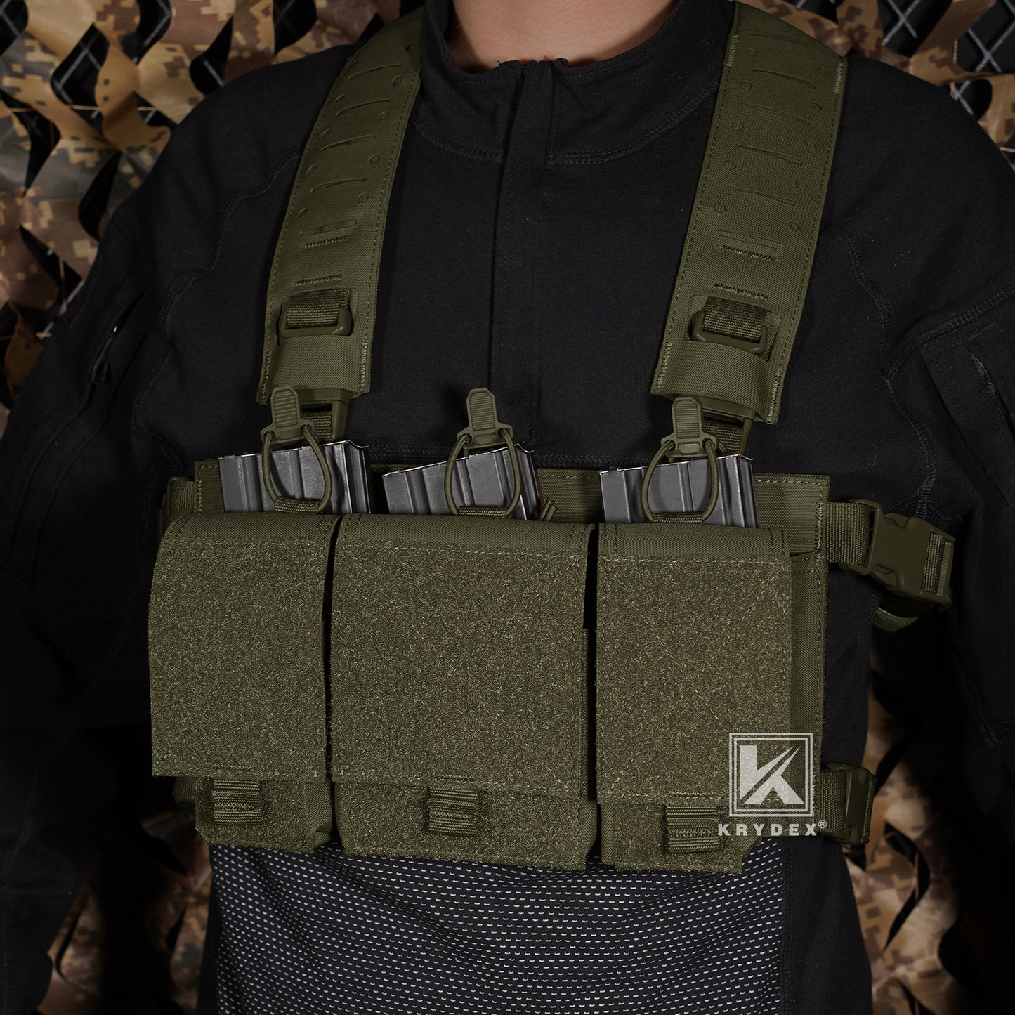 Krydex Tactical Triple 556 Magazine Pouch Placard 3x GP Pouches Detachable Mag Holders for Chest Rig and Vest