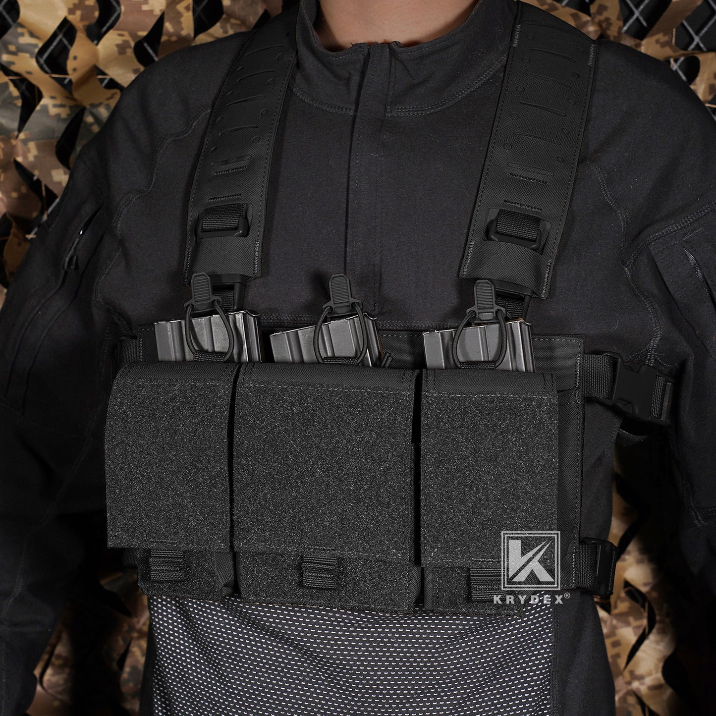 Krydex Tactical Triple 556 Magazine Pouch Placard 3x GP Pouches Detachable Mag Holders for Chest Rig and Vest