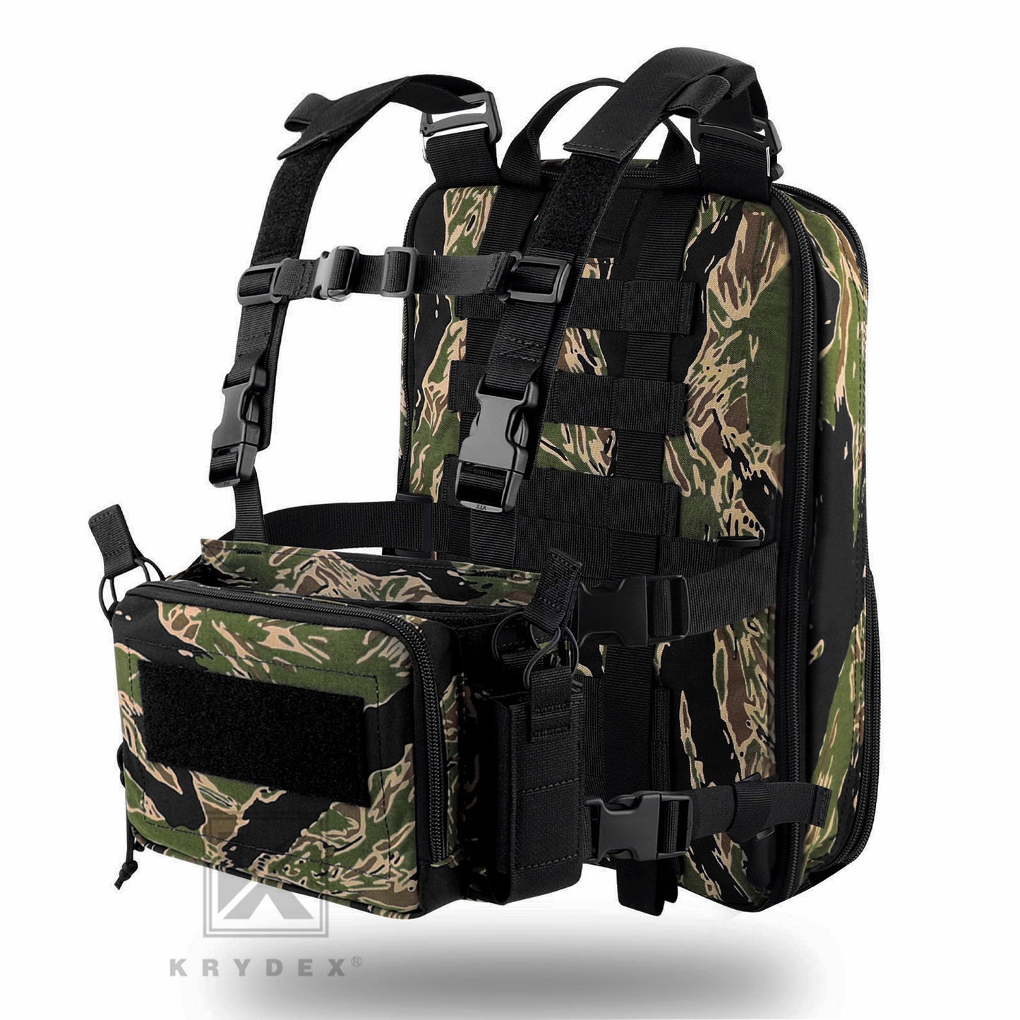 KRYDEX Tactical D3CR Chest Rig 5.56 7.62 Rifle Pistol Mag Pouch Placard Carrier with D3 Flatpack Tactical Backpack