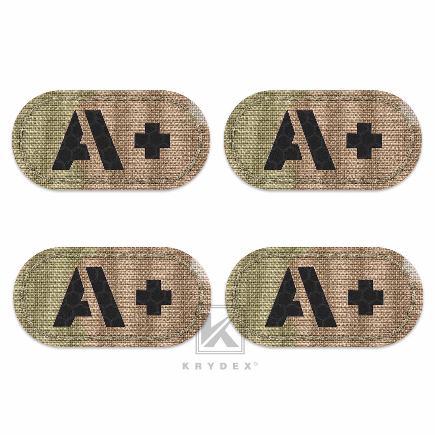 Krydex 4pcs AB+ POS Blood Type Patches Tactical Reflective Hook & Loop Badge First Aid Emergency IFAK Trauma Patch 2x1 In.