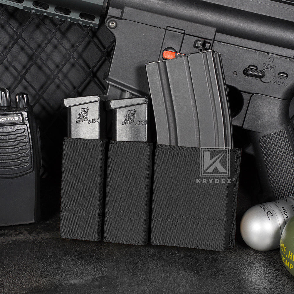 Krydex Tactical Double 9mm & 5.56 Magazine Pouch Mag Holder Duty Belt & Molle Compatible