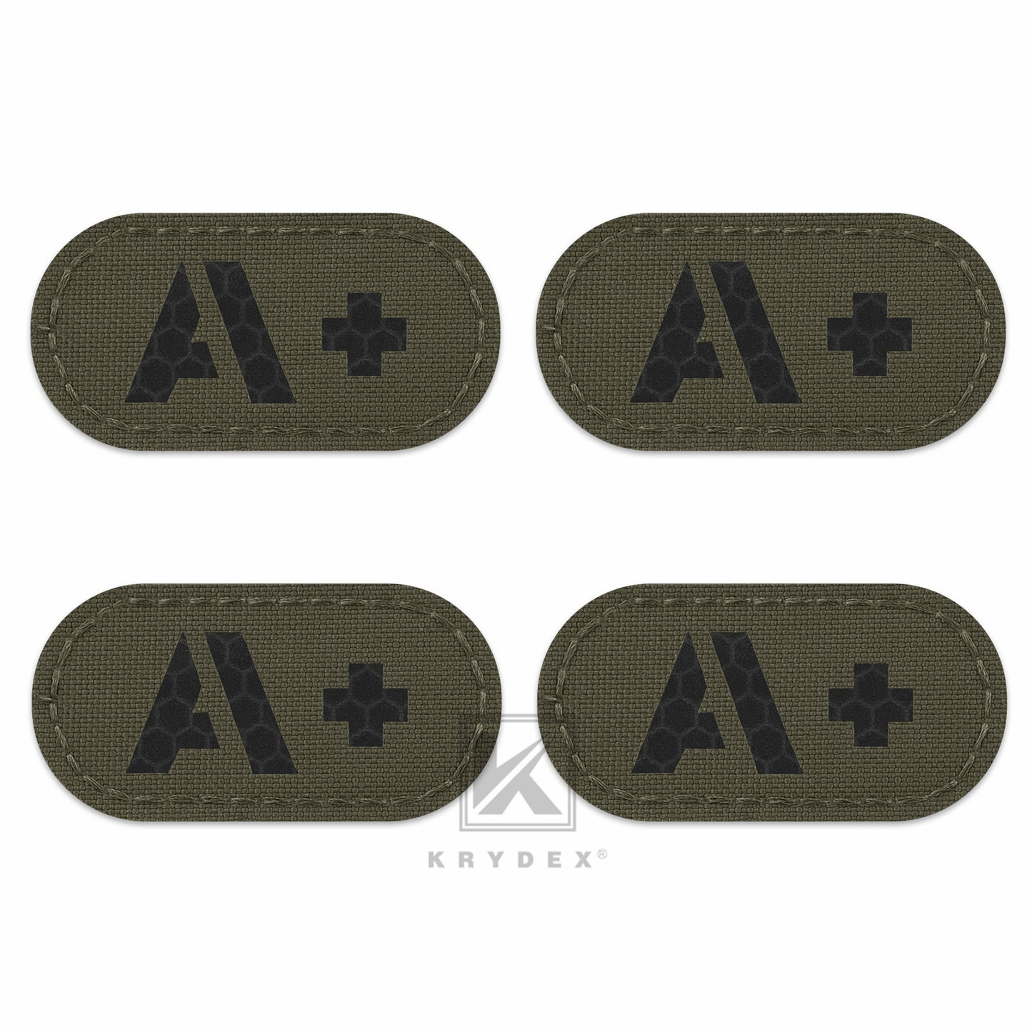 Krydex 4pcs AB+ POS Blood Type Patches Tactical Reflective Hook & Loop Badge First Aid Emergency IFAK Trauma Patch 2x1 In.