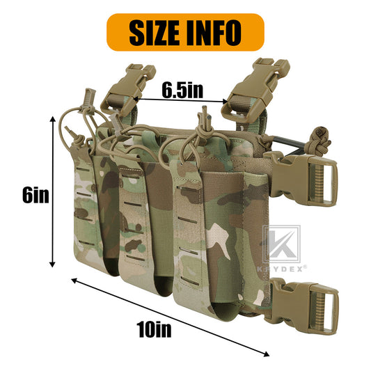 Krydex Tactical Triple Elastic 556 Magazine Pouch Placard GP Pouch Low-Profile Mag Holders for Chest Rig and Vest