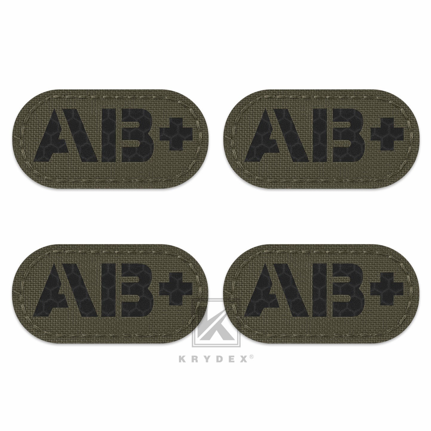 Krydex 4pcs AB+ POS Blood Type Patches Tactical Reflective Hook & Loop Badge First Aid Emergency IFAK Trauma Patch 2x1 In.