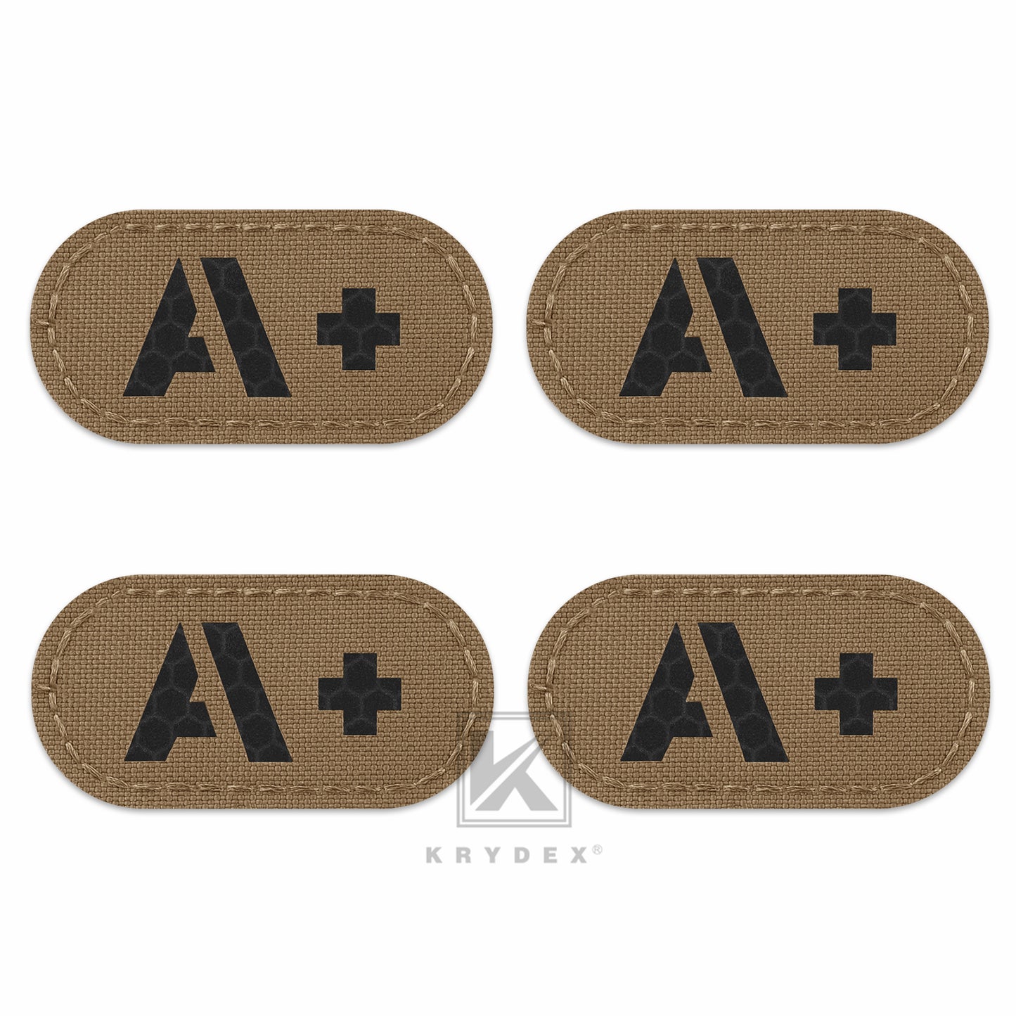 Krydex 4pcs AB+ POS Blood Type Patches Tactical Reflective Hook & Loop Badge First Aid Emergency IFAK Trauma Patch 2x1 In.