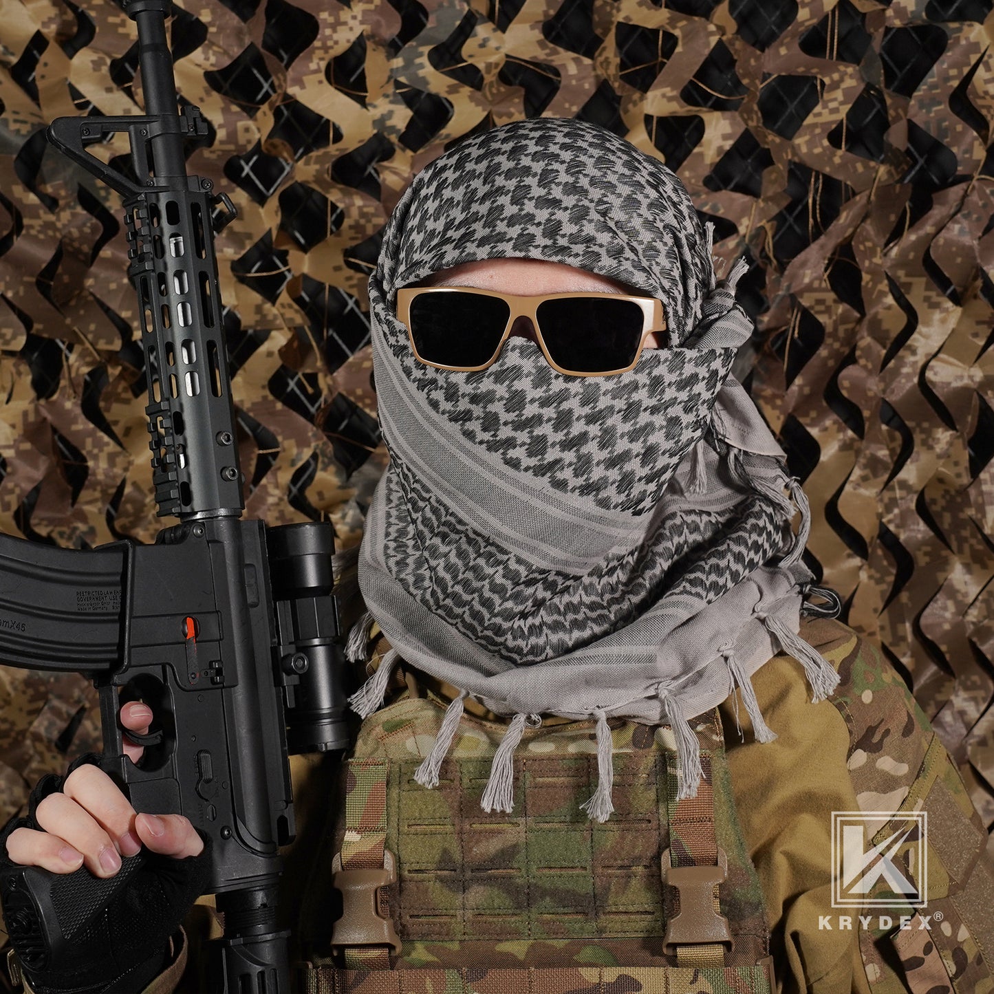 Krydex Tactical Scarf Headwrap Facecover Cotton Shemagh Breathable Balaclava Face Mask Neck Gaiter 43” x 43”