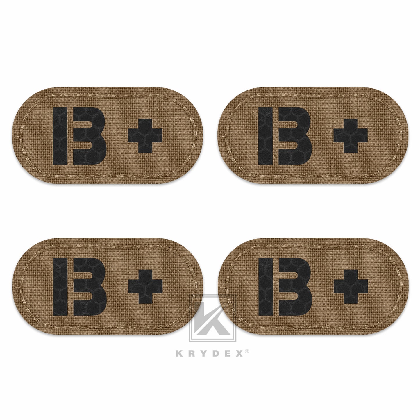Krydex 4pcs AB+ POS Blood Type Patches Tactical Reflective Hook & Loop Badge First Aid Emergency IFAK Trauma Patch 2x1 In.