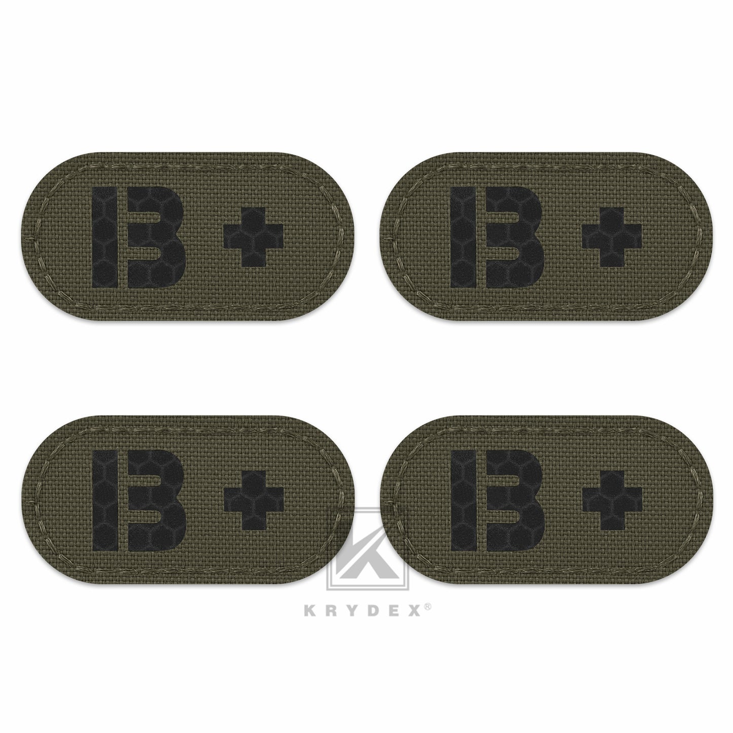 Krydex 4pcs AB+ POS Blood Type Patches Tactical Reflective Hook & Loop Badge First Aid Emergency IFAK Trauma Patch 2x1 In.