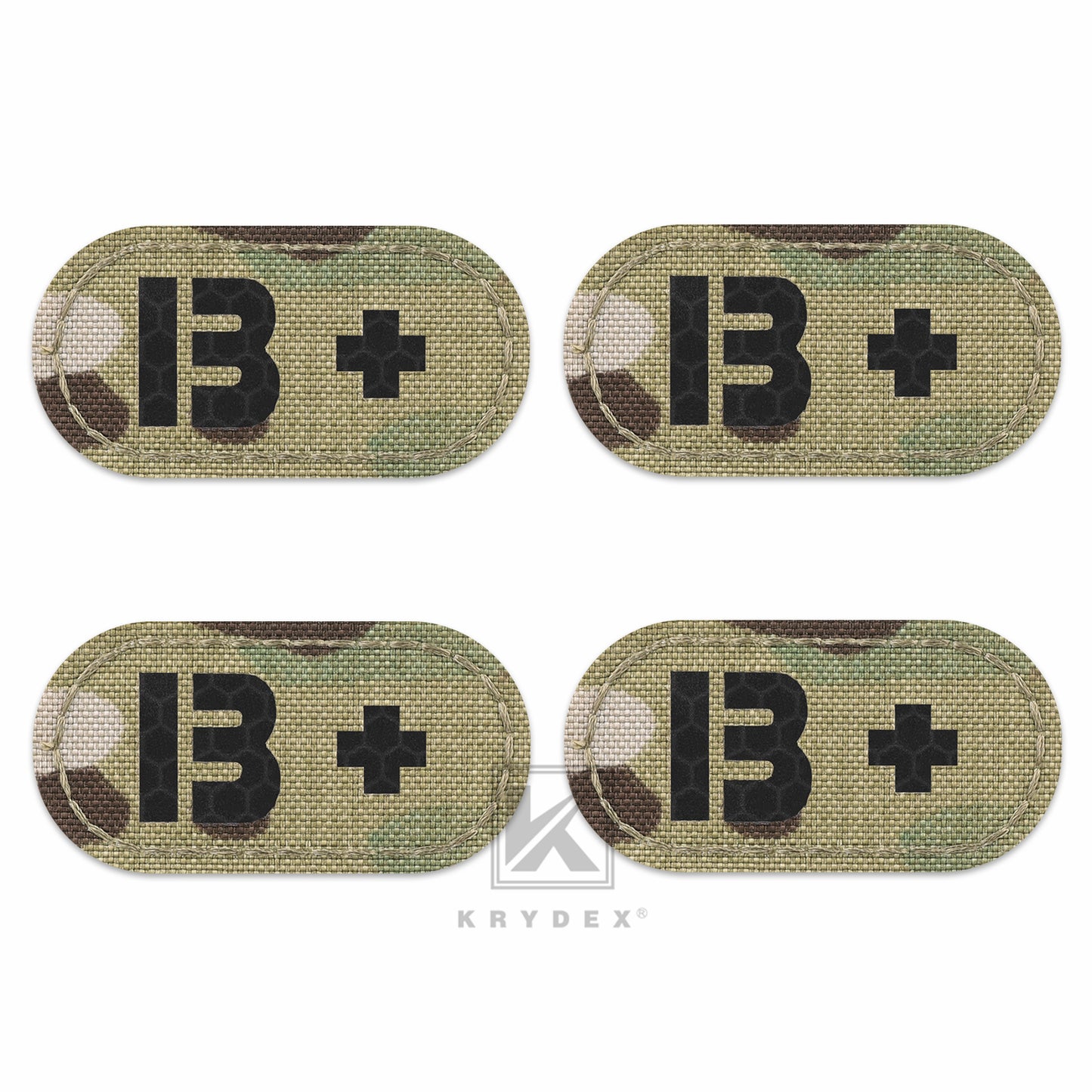 Krydex 4pcs AB+ POS Blood Type Patches Tactical Reflective Hook & Loop Badge First Aid Emergency IFAK Trauma Patch 2x1 In.