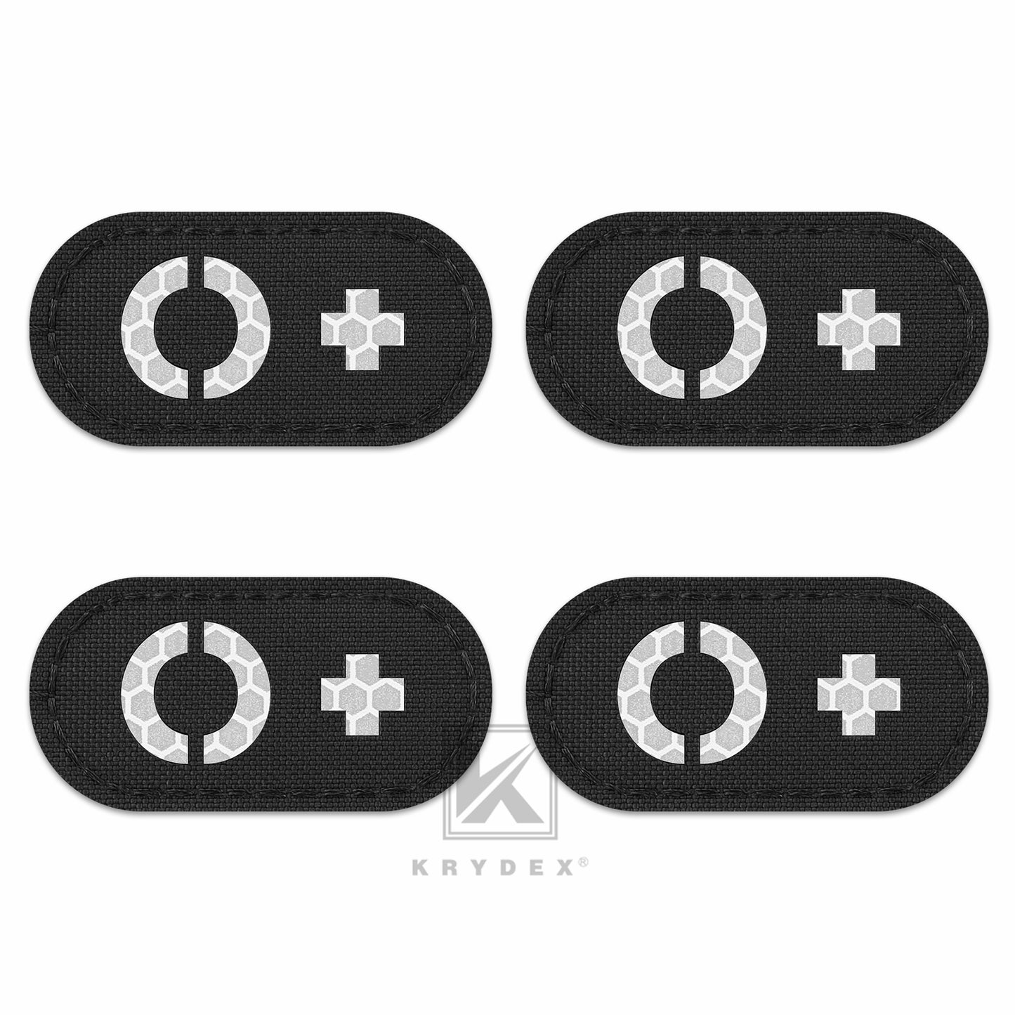 Krydex 4pcs AB+ POS Blood Type Patches Tactical Reflective Hook & Loop Badge First Aid Emergency IFAK Trauma Patch 2x1 In.