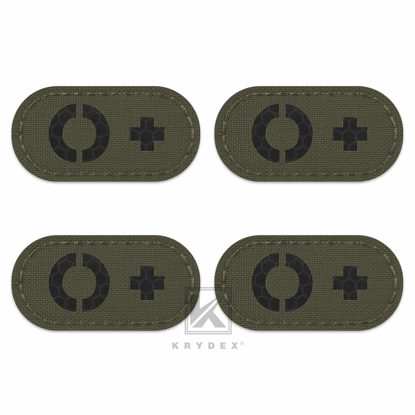 Krydex 4pcs AB+ POS Blood Type Patches Tactical Reflective Hook & Loop Badge First Aid Emergency IFAK Trauma Patch 2x1 In.