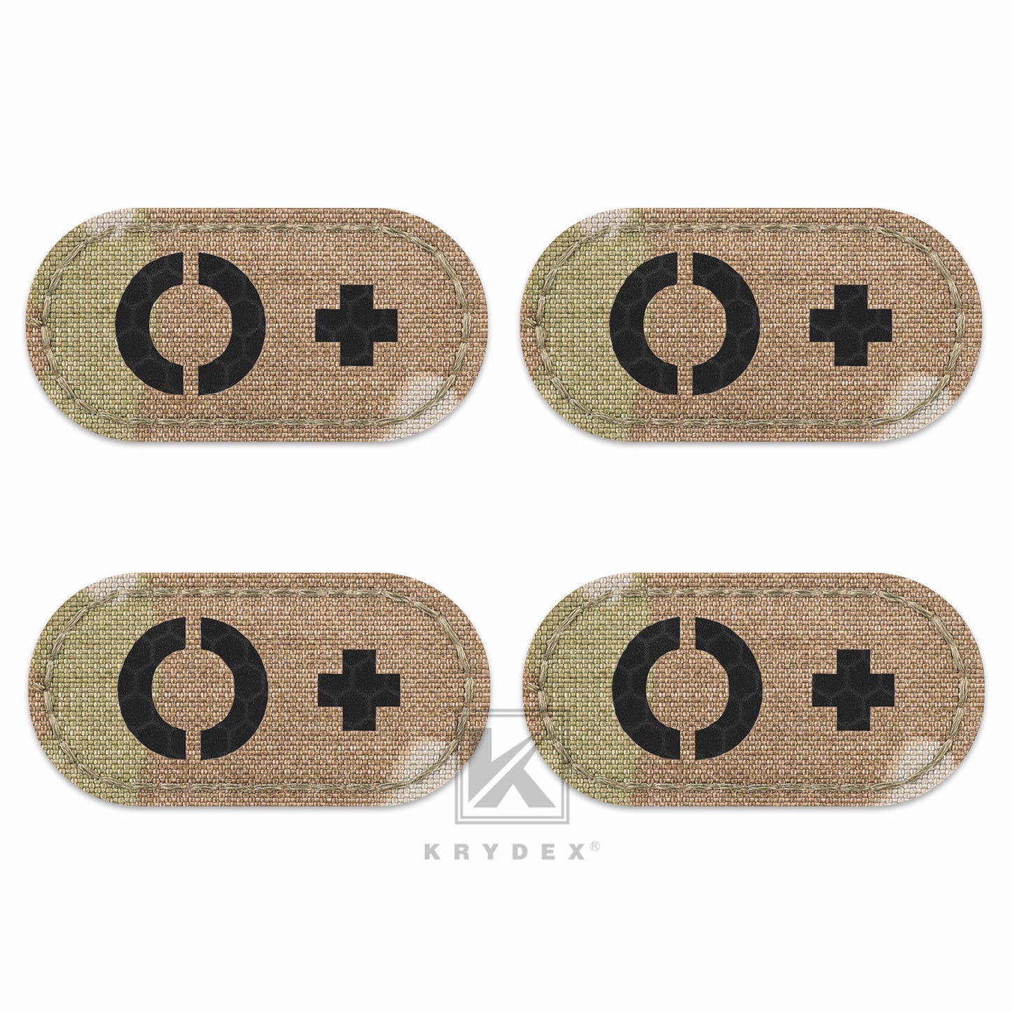 Krydex 4pcs AB+ POS Blood Type Patches Tactical Reflective Hook & Loop Badge First Aid Emergency IFAK Trauma Patch 2x1 In.