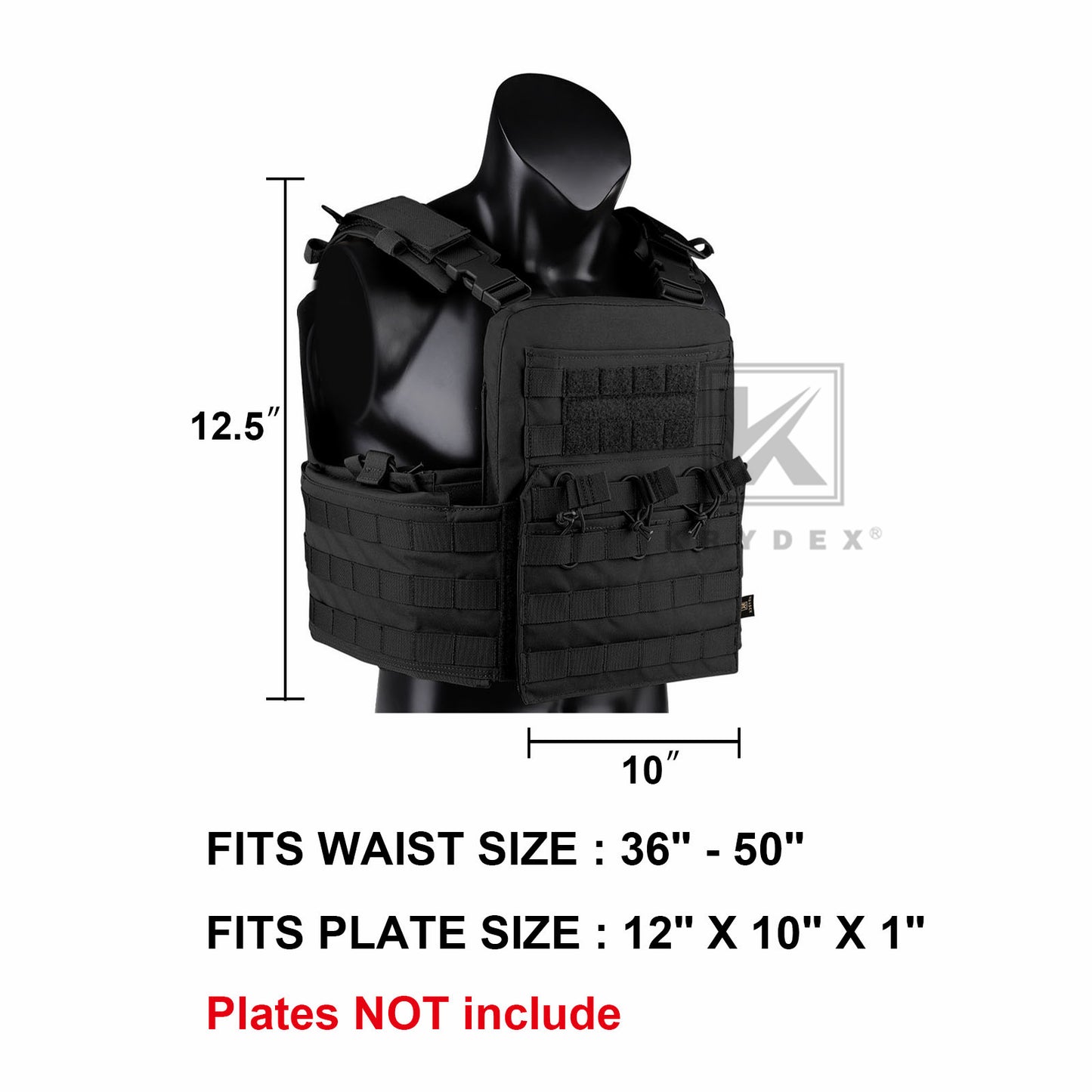 KRYDEX Tactical Plate Carrier Heavy Duty Modular MOLLE Vest