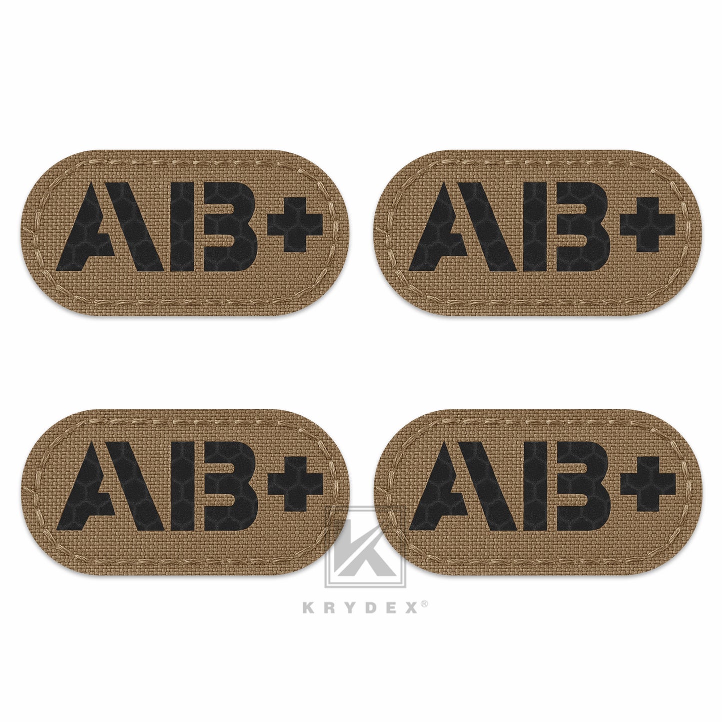 Krydex 4pcs AB+ POS Blood Type Patches Tactical Reflective Hook & Loop Badge First Aid Emergency IFAK Trauma Patch 2x1 In.