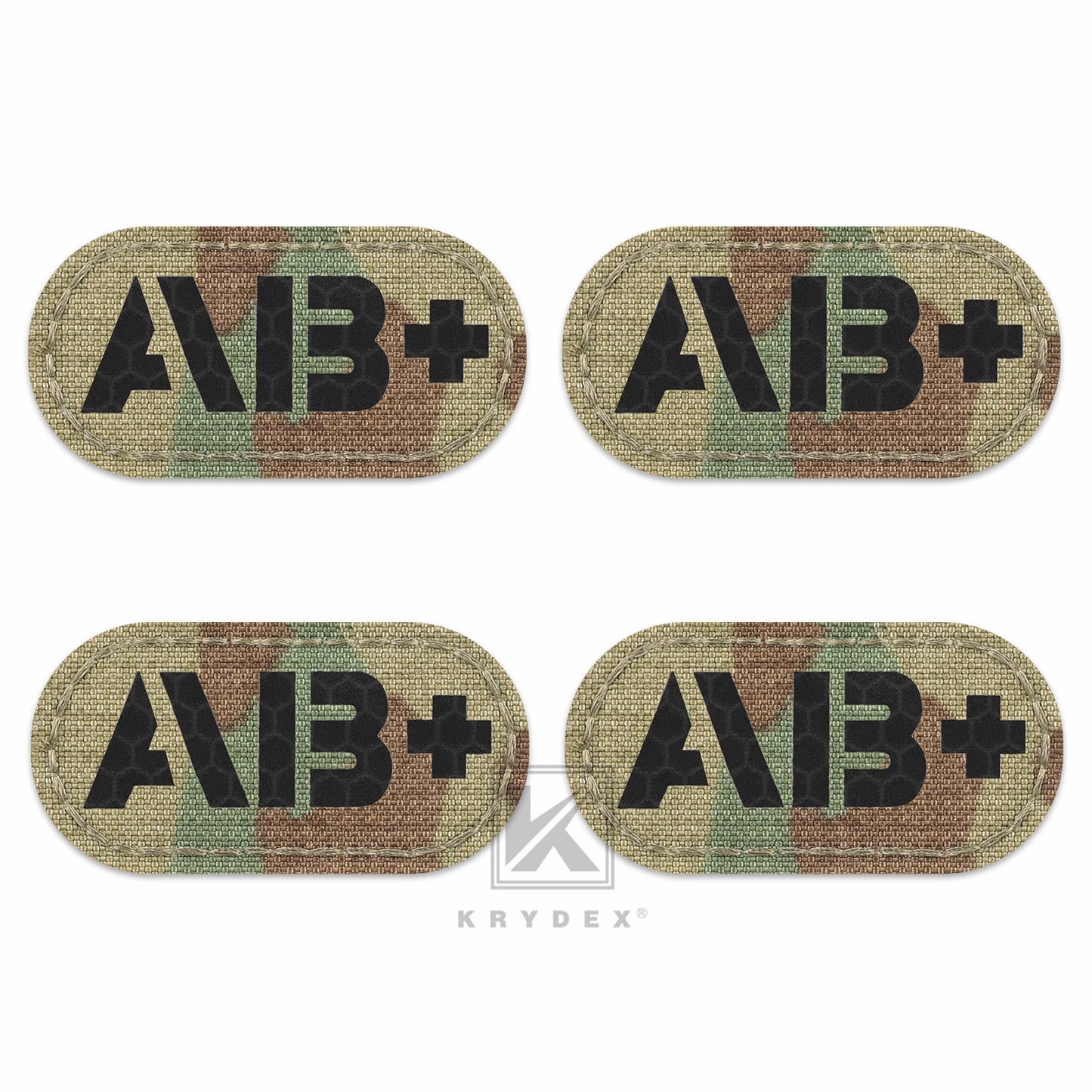 Krydex 4pcs AB+ POS Blood Type Patches Tactical Reflective Hook & Loop Badge First Aid Emergency IFAK Trauma Patch 2x1 In.