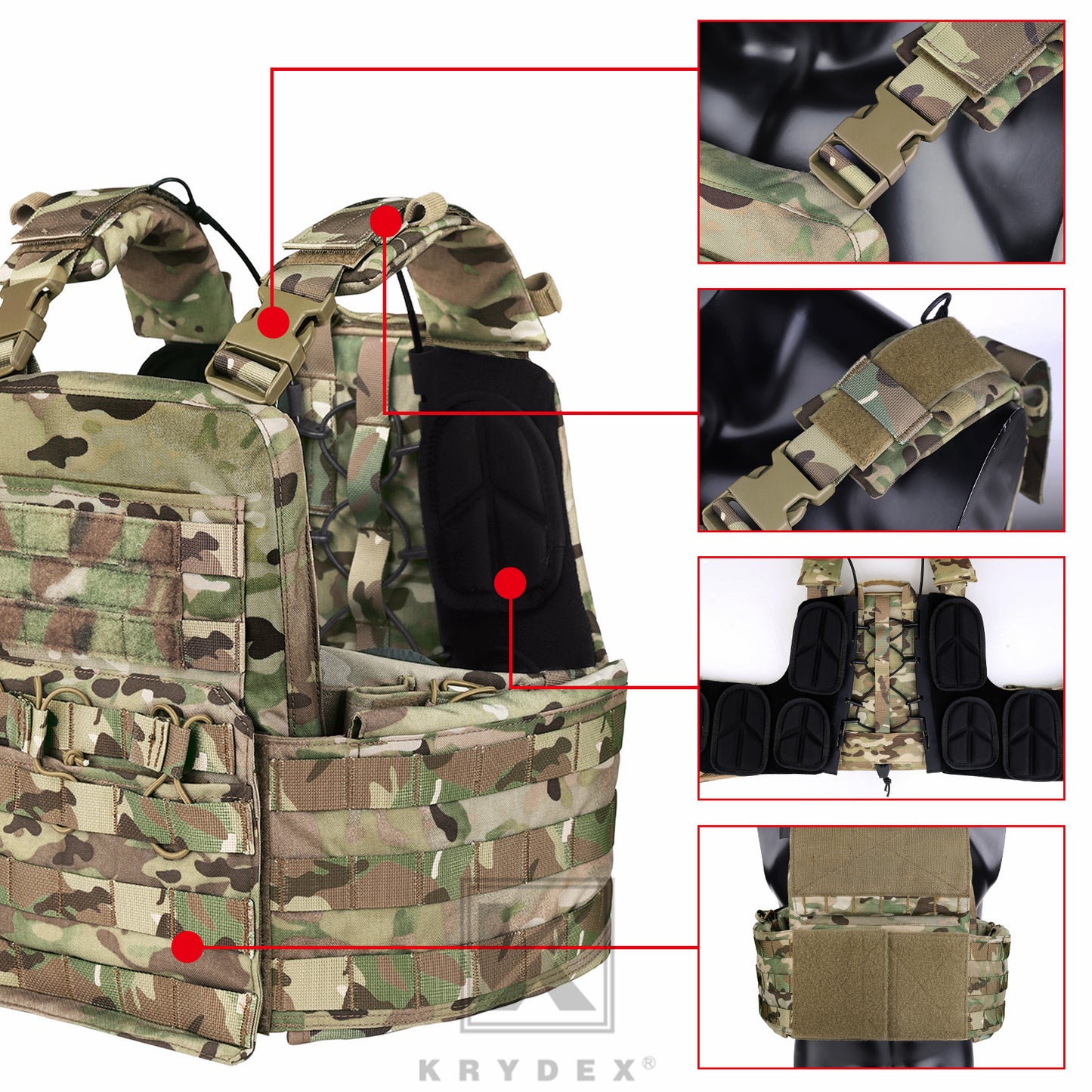 KRYDEX Tactical Plate Carrier Heavy Duty Modular MOLLE Vest