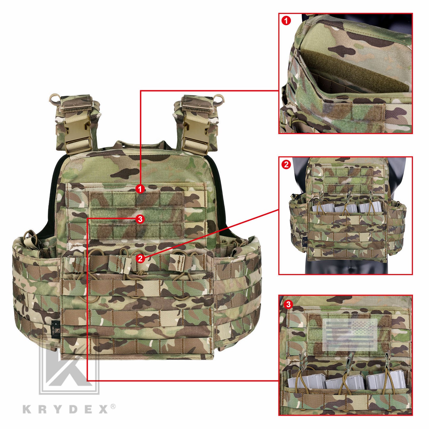 KRYDEX Tactical Plate Carrier Heavy Duty Modular MOLLE Vest