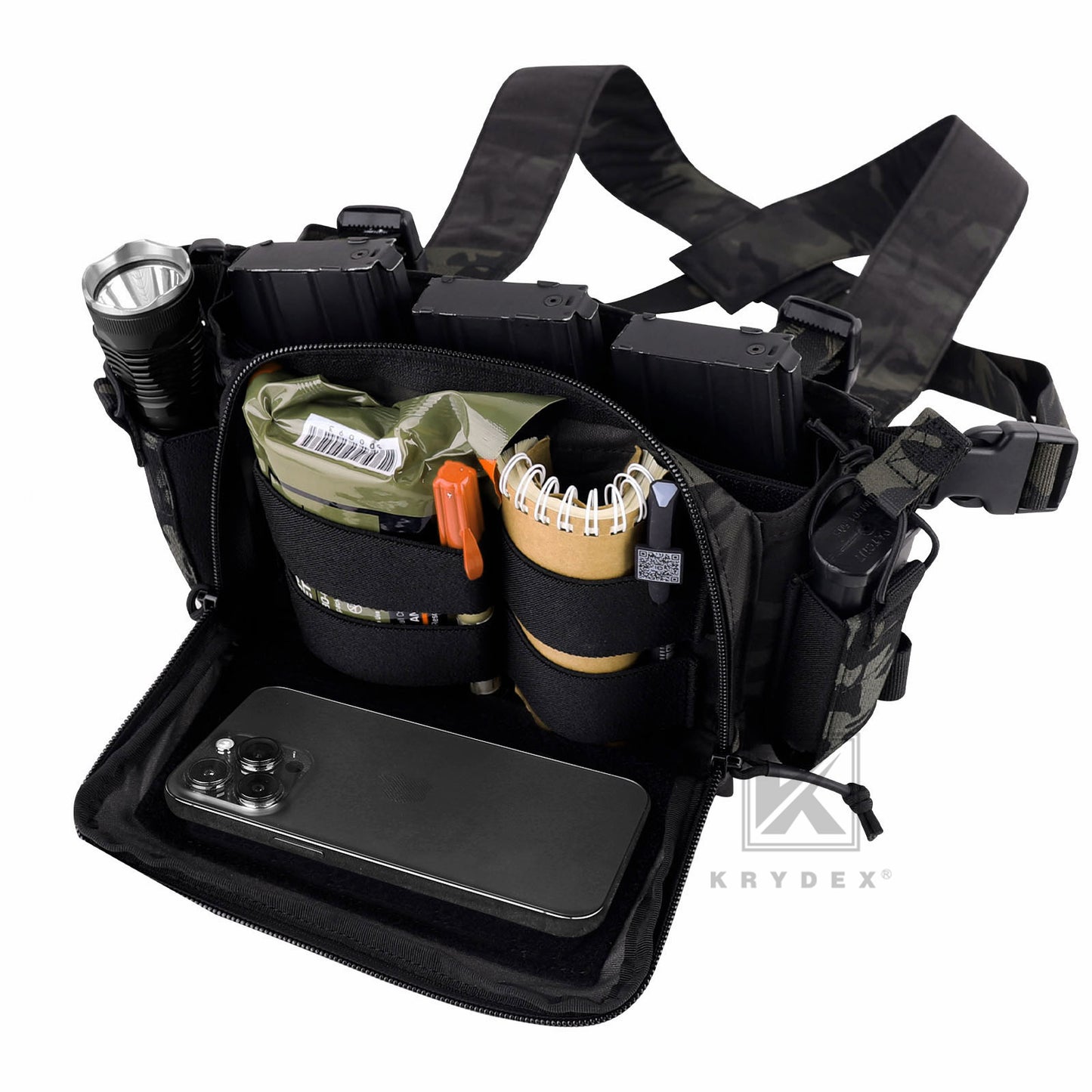 KRYDEX Tactical D3CR Chest Rig 5.56 7.62 Rifle Pistol Mag Pouch Placard Carrier with D3 Flatpack Tactical Backpack