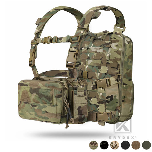 KRYDEX Tactical D3CR Chest Rig 5.56 7.62 Rifle Pistol Mag Pouch Placard Carrier with D3 Flatpack Tactical Backpack