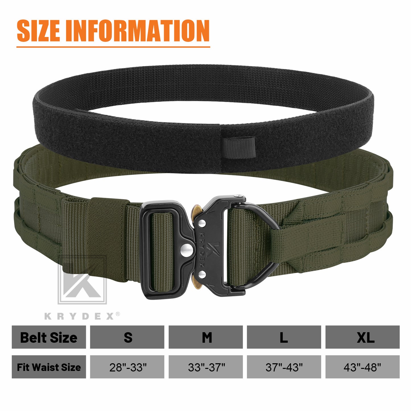 KRYDEX 1.75”& 1.5” Tactical Quick Release MOLLE D-Ring Belt Rigger Duty Gun Belt Outer & Inner Hunting Shooting Belt