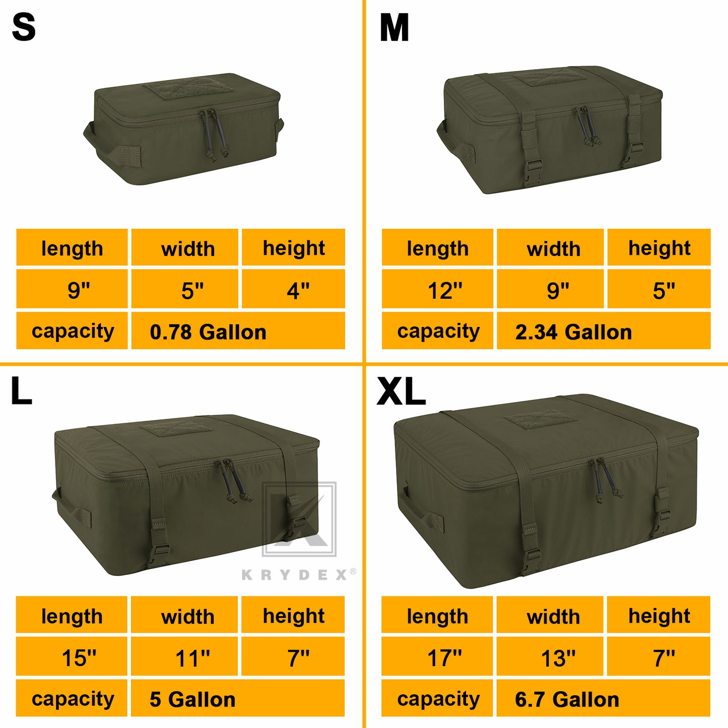 Krydex Tactical Travel Packing Organizer 70D Nylon Packing Cubes Waterproof Luggage Bags YKK Zipper 4pcs set