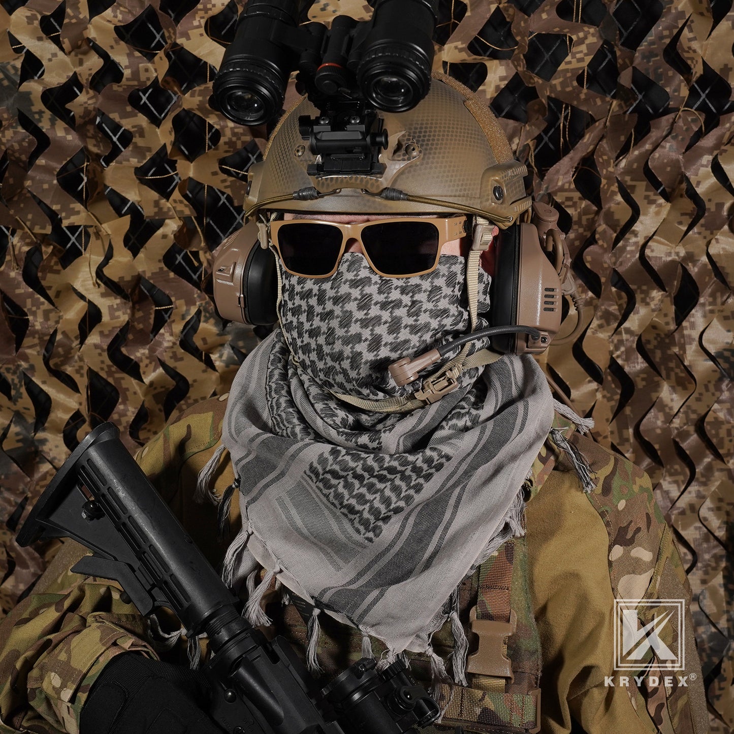 Krydex Tactical Scarf Headwrap Facecover Cotton Shemagh Breathable Balaclava Face Mask Neck Gaiter 43” x 43”