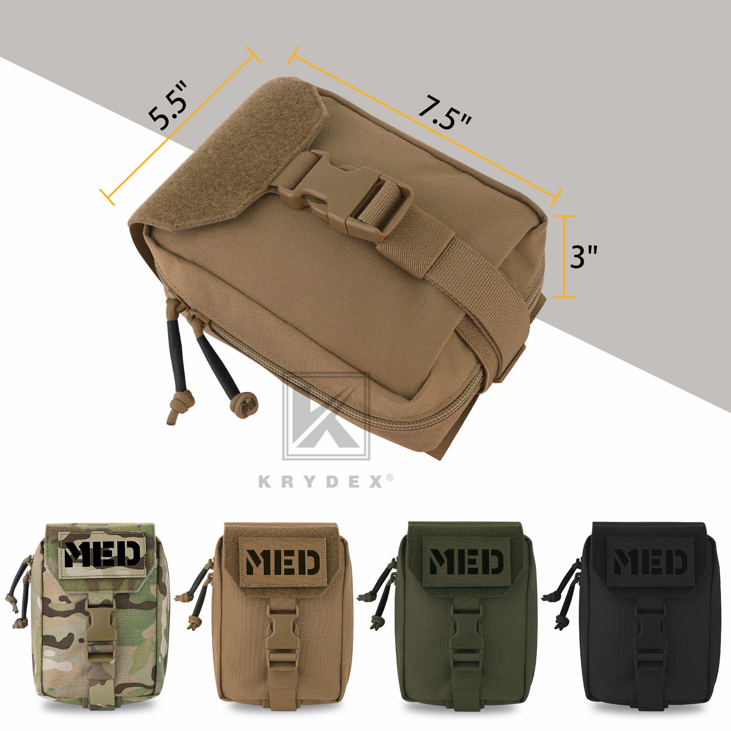 Krydex Tactical Rip Away Medical Pouch Tear Off First Aid IFAK Pouch Trauma Bag Molle & Belt Outdoor Emergency Survival Bag