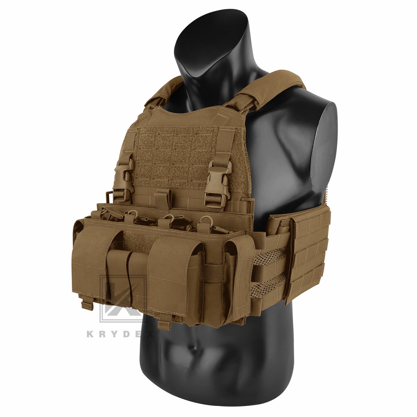 KRYDEX Tactical SCARAB Plate Carrier Heavy Duty Modular MOLLE Vest + MF IV Placard 556 & 9mm Magazine Pouch
