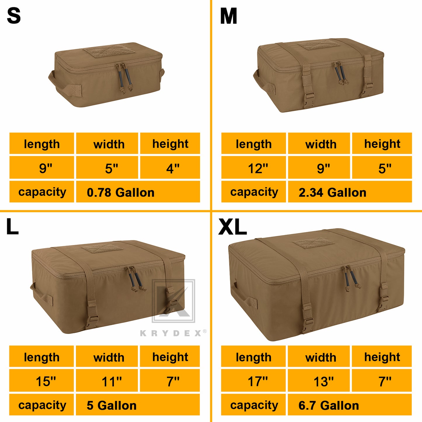 Krydex Tactical Travel Packing Organizer 70D Nylon Packing Cubes Waterproof Luggage Bags YKK Zipper 4pcs set