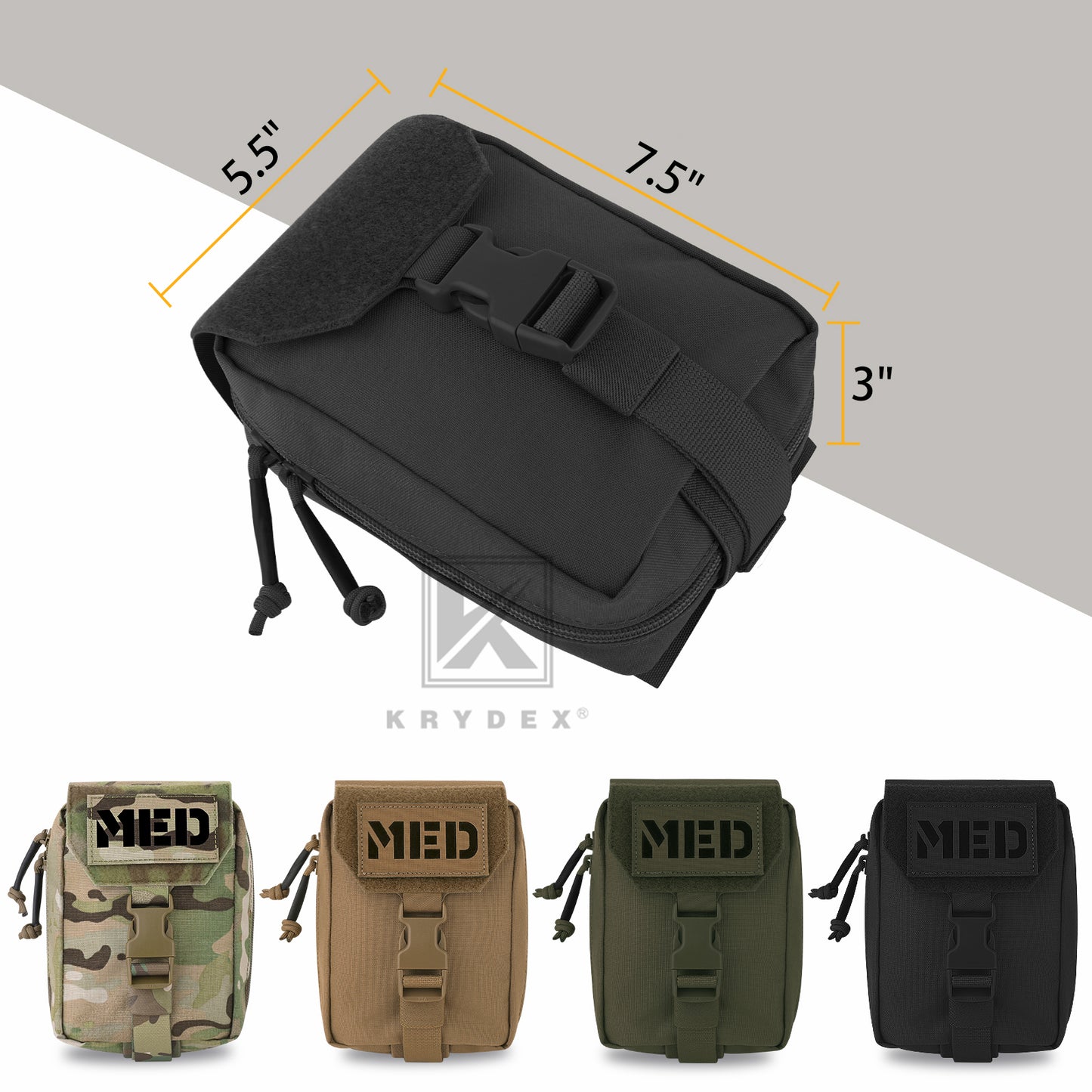 Krydex Tactical Rip Away Medical Pouch Tear Off First Aid IFAK Pouch Trauma Bag Molle & Belt Outdoor Emergency Survival Bag