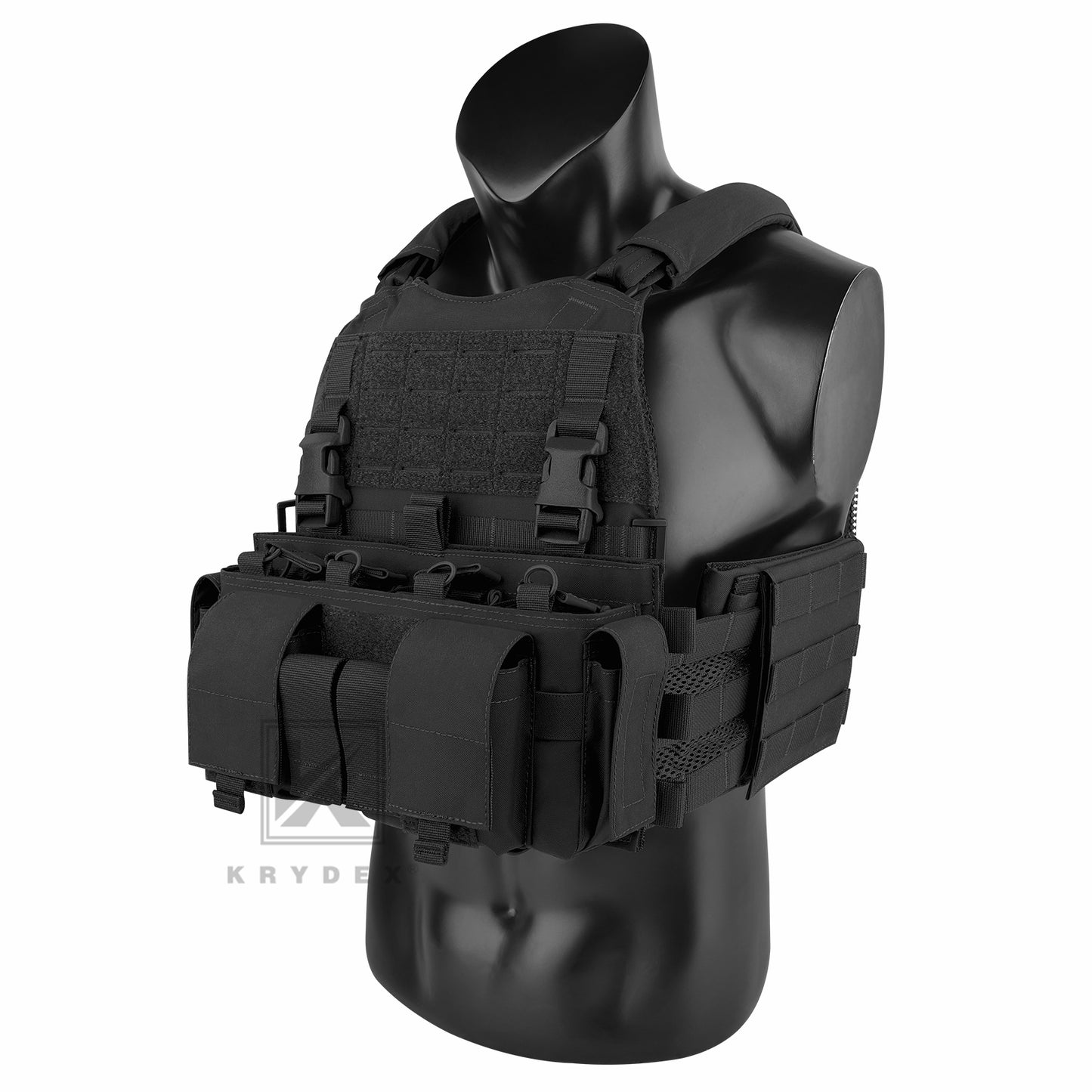 KRYDEX Tactical SCARAB Plate Carrier Heavy Duty Modular MOLLE Vest + MF IV Placard 556 & 9mm Magazine Pouch