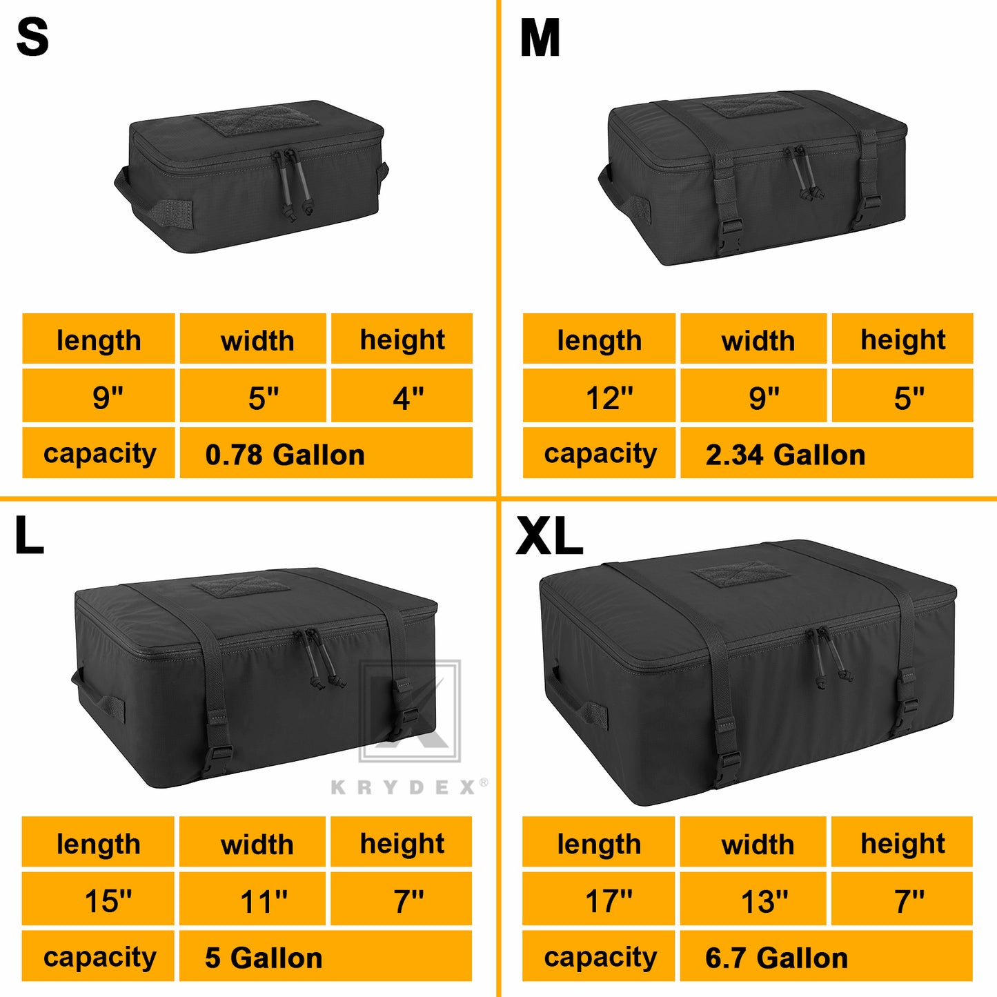 Krydex Tactical Travel Packing Organizer 70D Nylon Packing Cubes Waterproof Luggage Bags YKK Zipper 4pcs set