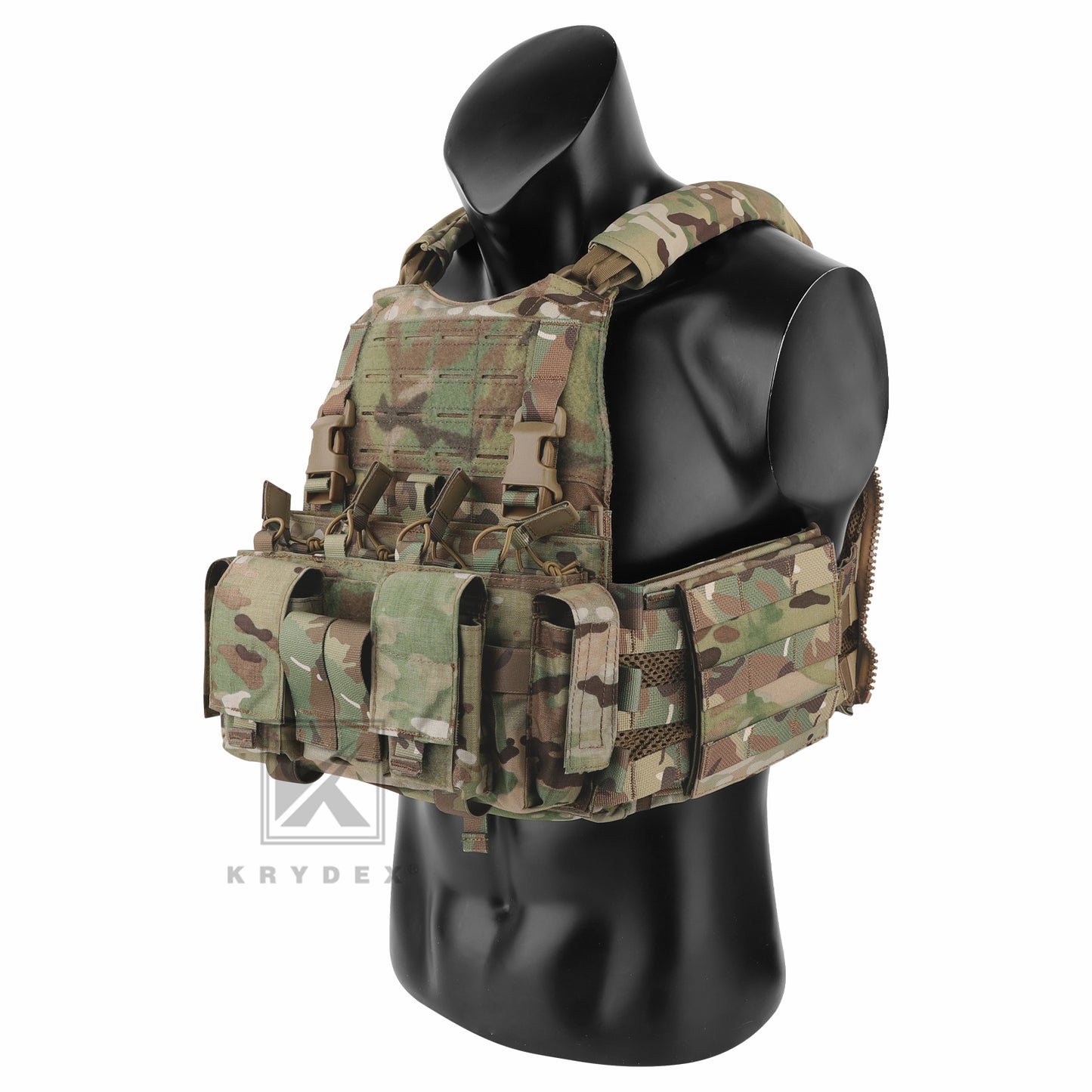 KRYDEX Tactical SCARAB Plate Carrier Heavy Duty Modular MOLLE Vest + MF IV Placard 556 & 9mm Magazine Pouch