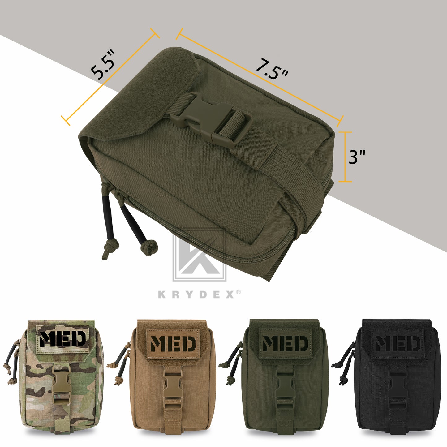 Krydex Tactical Rip Away Medical Pouch Tear Off First Aid IFAK Pouch Trauma Bag Molle & Belt Outdoor Emergency Survival Bag