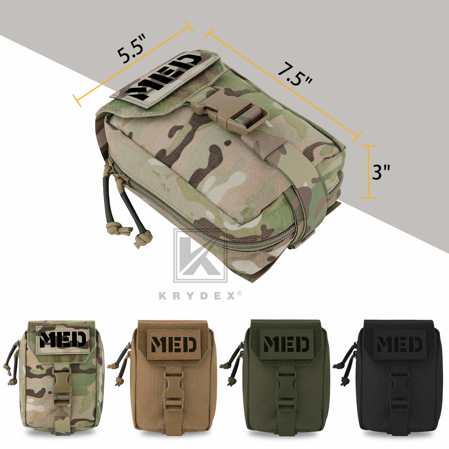 Krydex Tactical Rip Away Medical Pouch Tear Off First Aid IFAK Pouch Trauma Bag Molle & Belt Outdoor Emergency Survival Bag