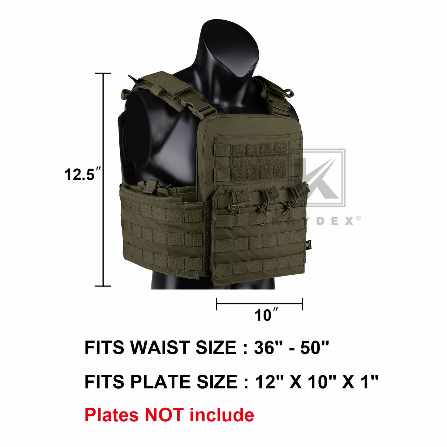 KRYDEX Tactical Plate Carrier Heavy Duty Modular MOLLE Vest