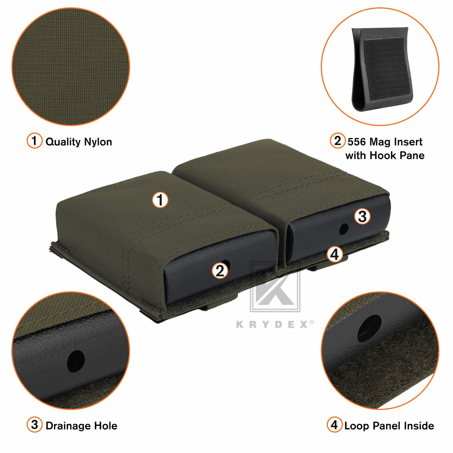 Krydex Tactical 5.56 Double Magazine Pouch M4 Mag Holder Duty Belt & Molle Compatible