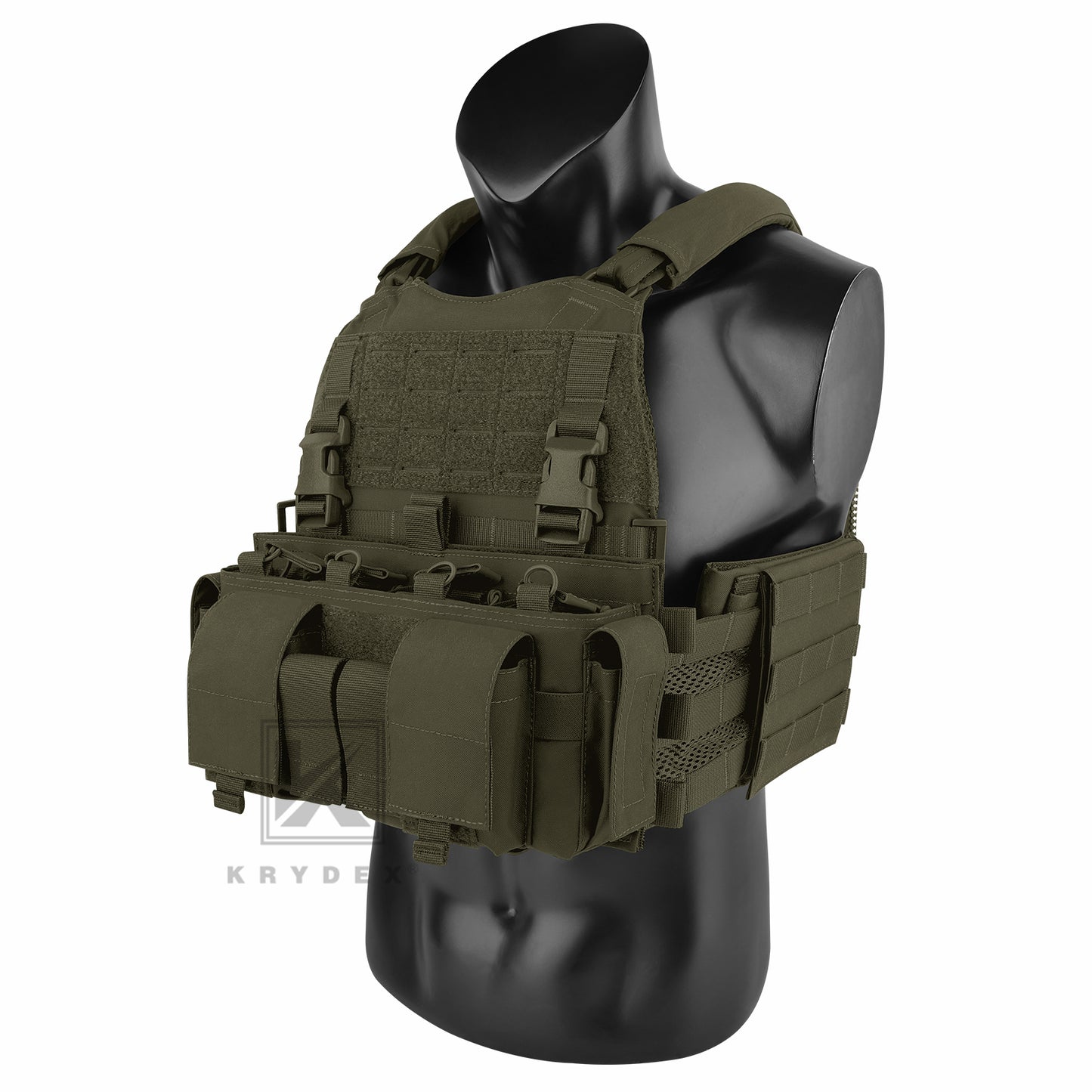 KRYDEX Tactical SCARAB Plate Carrier Heavy Duty Modular MOLLE Vest + MF IV Placard 556 & 9mm Magazine Pouch