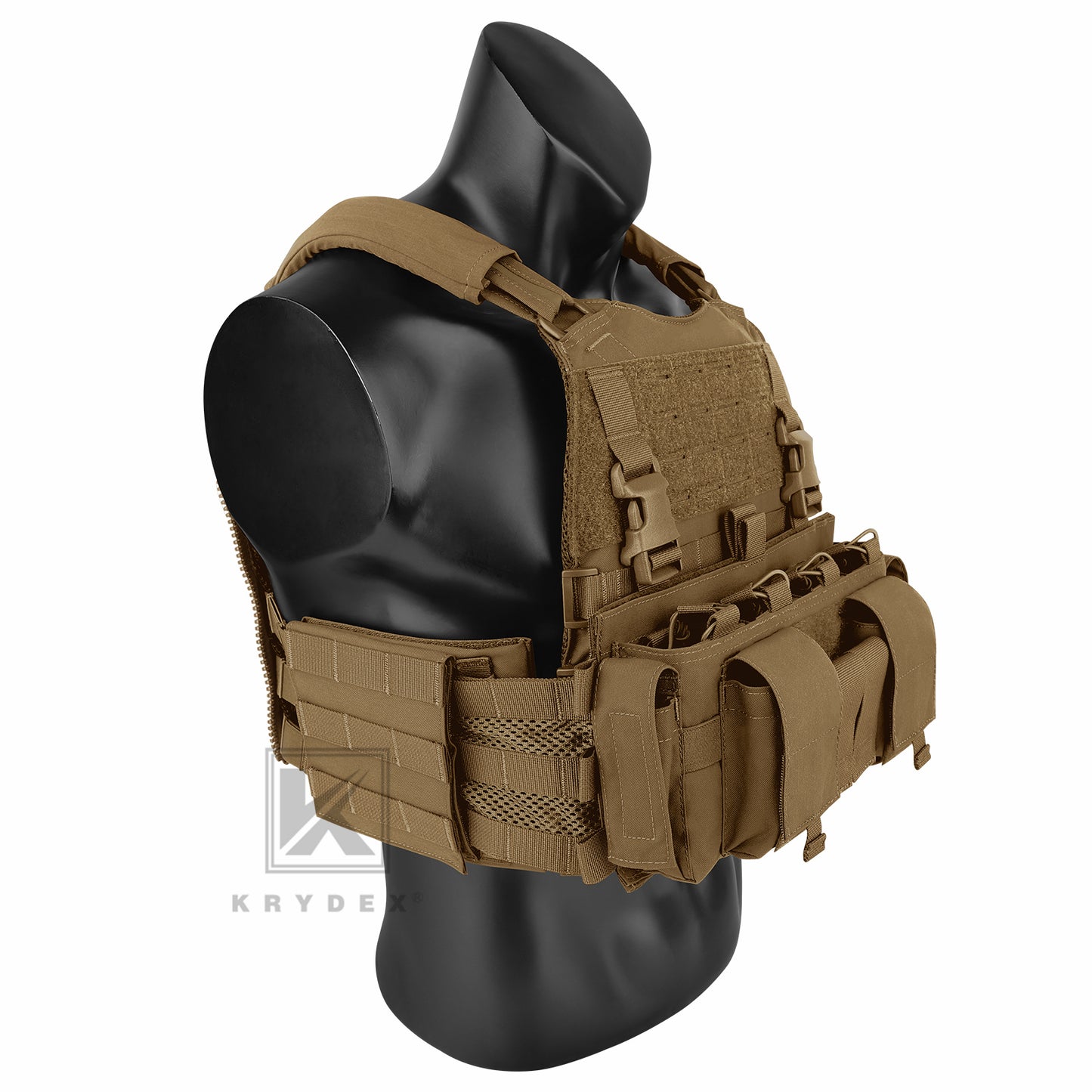 KRYDEX Tactical SCARAB Plate Carrier Heavy Duty Modular MOLLE Vest + MF IV Placard 556 & 9mm Magazine Pouch
