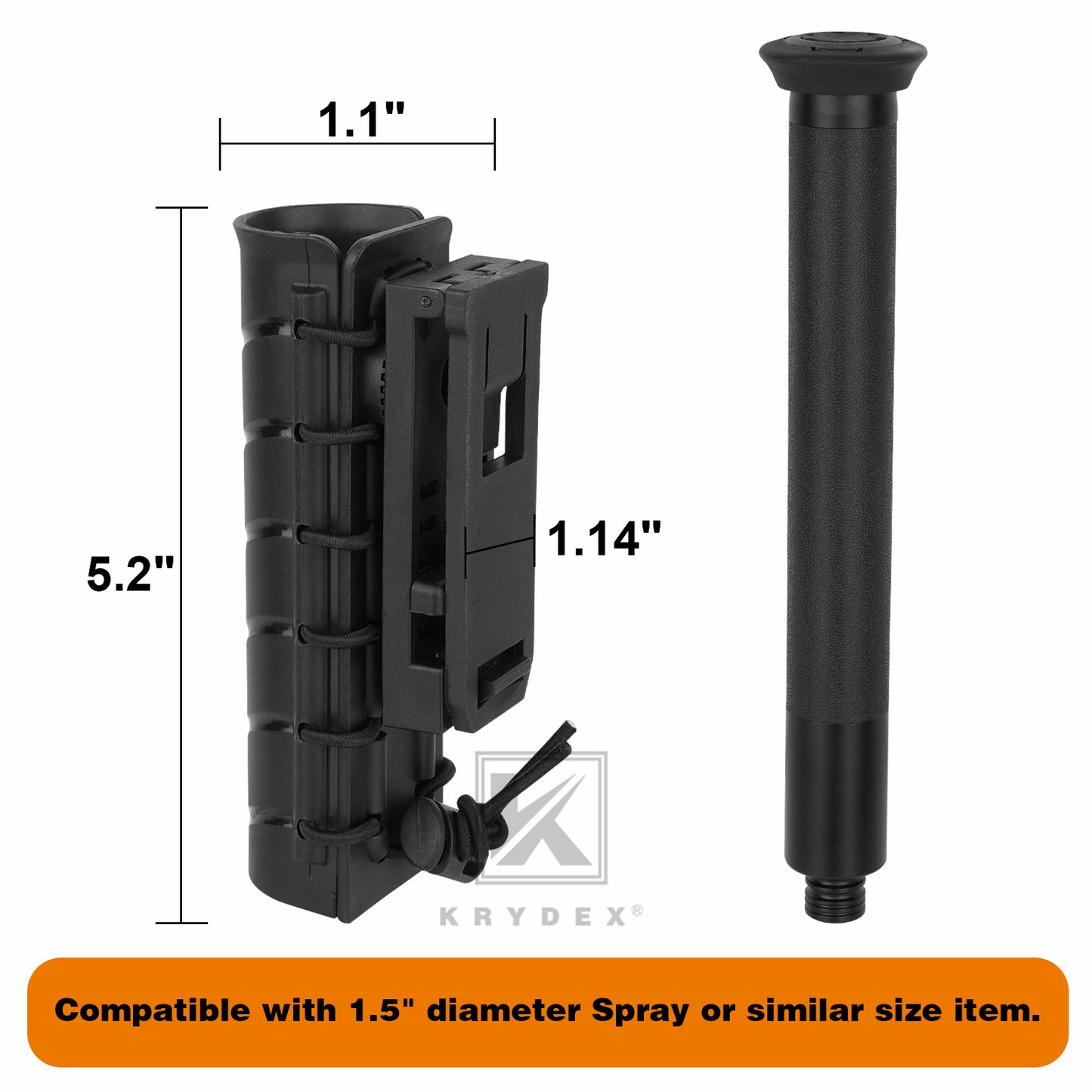 Krydex Baton Holder ASP Sentry Baton Pouch 6.3" - 7.75" - 9.0" - 9.5" Retracted Agent Baton Carry Case 360 Degree Rotating Policy Duty Belt 1.5" - 2.25"