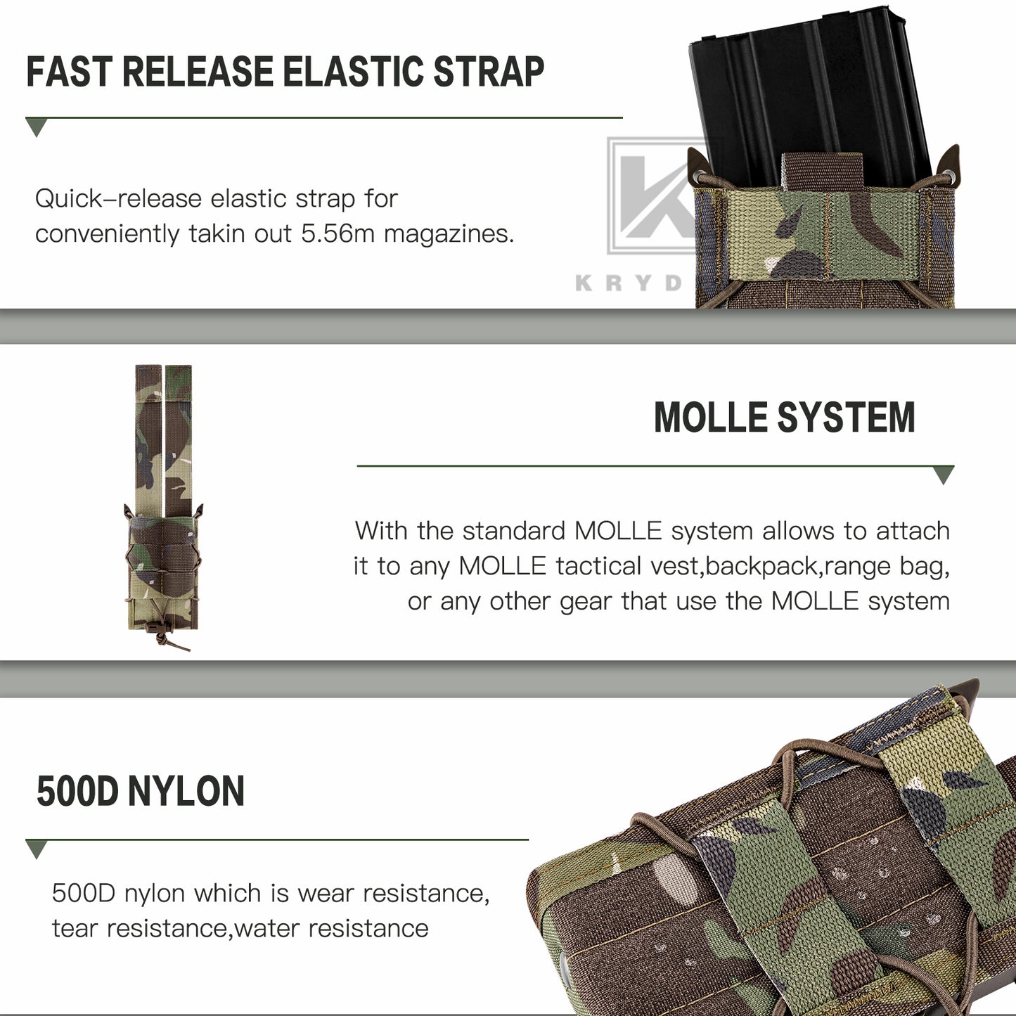 KRYDEX Tactical Modular 5.56 .223 Single Open Top Magazine Pouch Mag Holder