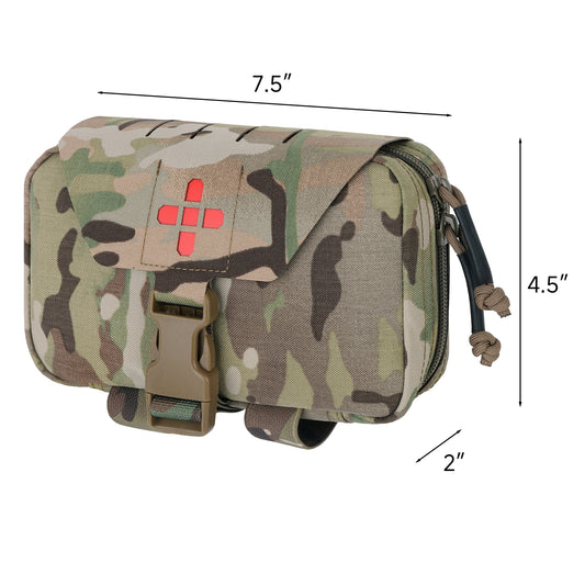 Krydex Tactical Rapid IFAK Pouch – Quick Release Tear-Off Medical Organizer MOLLE/Belt Mountable Trauma Kit 180° Flat Opening with Tourniquet & Shears Holder 500D Cordura