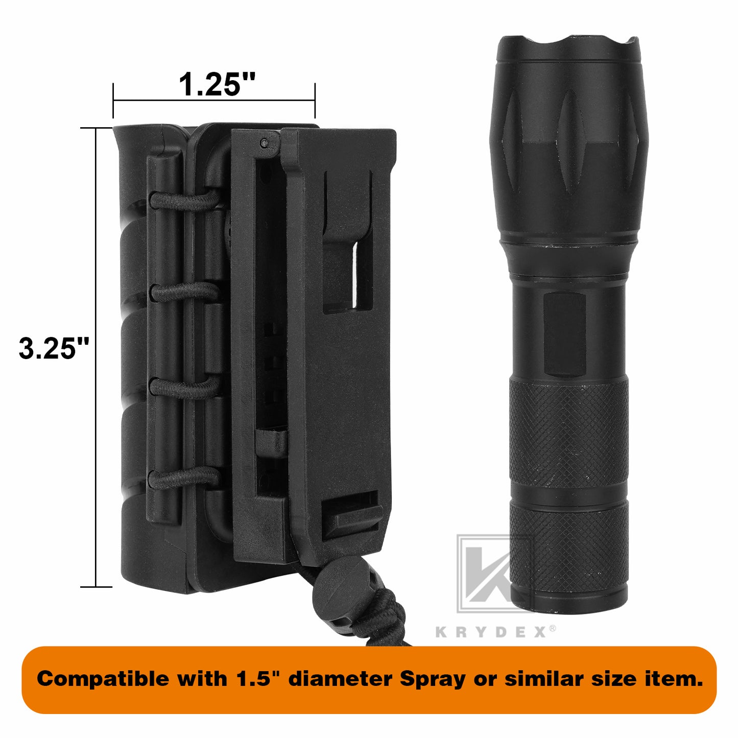 Krydex Flashlight Holder Rigid Torch Holster Tactical Light Carry Case Pouch 360 Rotating Police Duty Belt