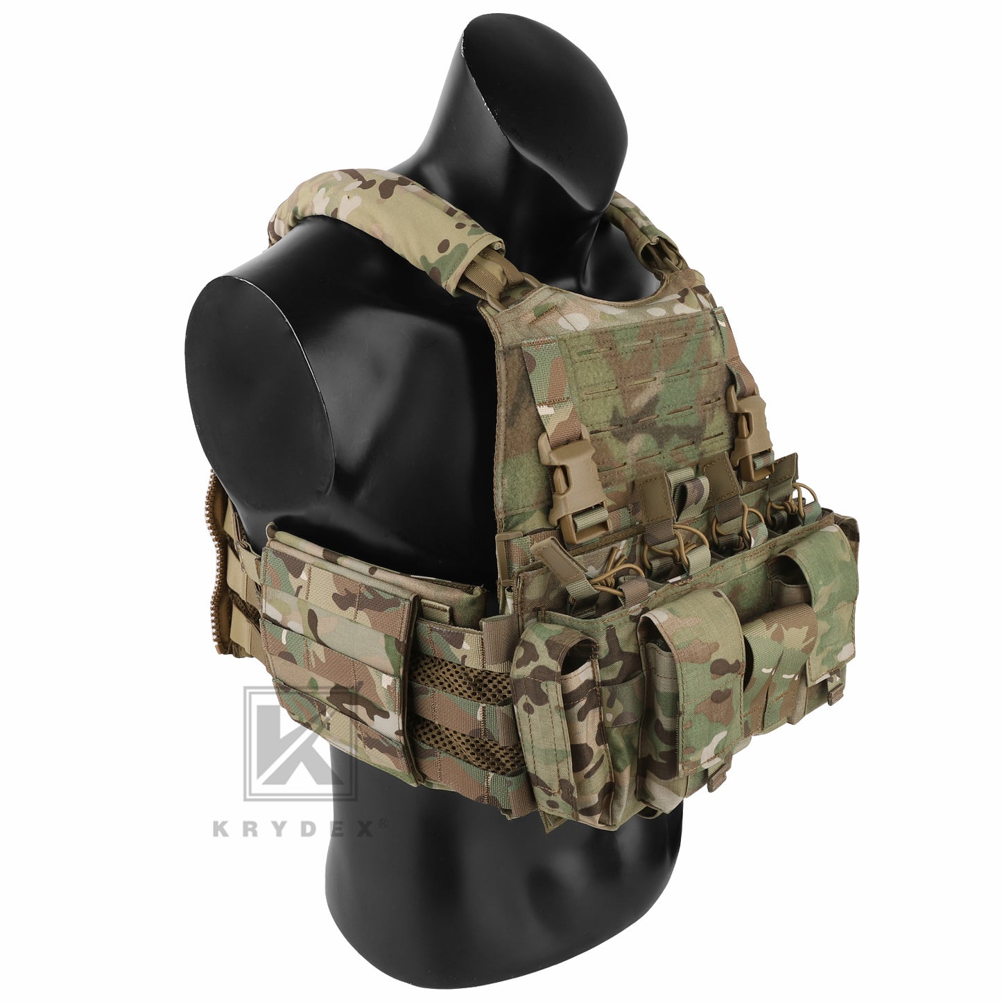 KRYDEX Tactical SCARAB Plate Carrier Heavy Duty Modular MOLLE Vest + MF IV Placard 556 & 9mm Magazine Pouch