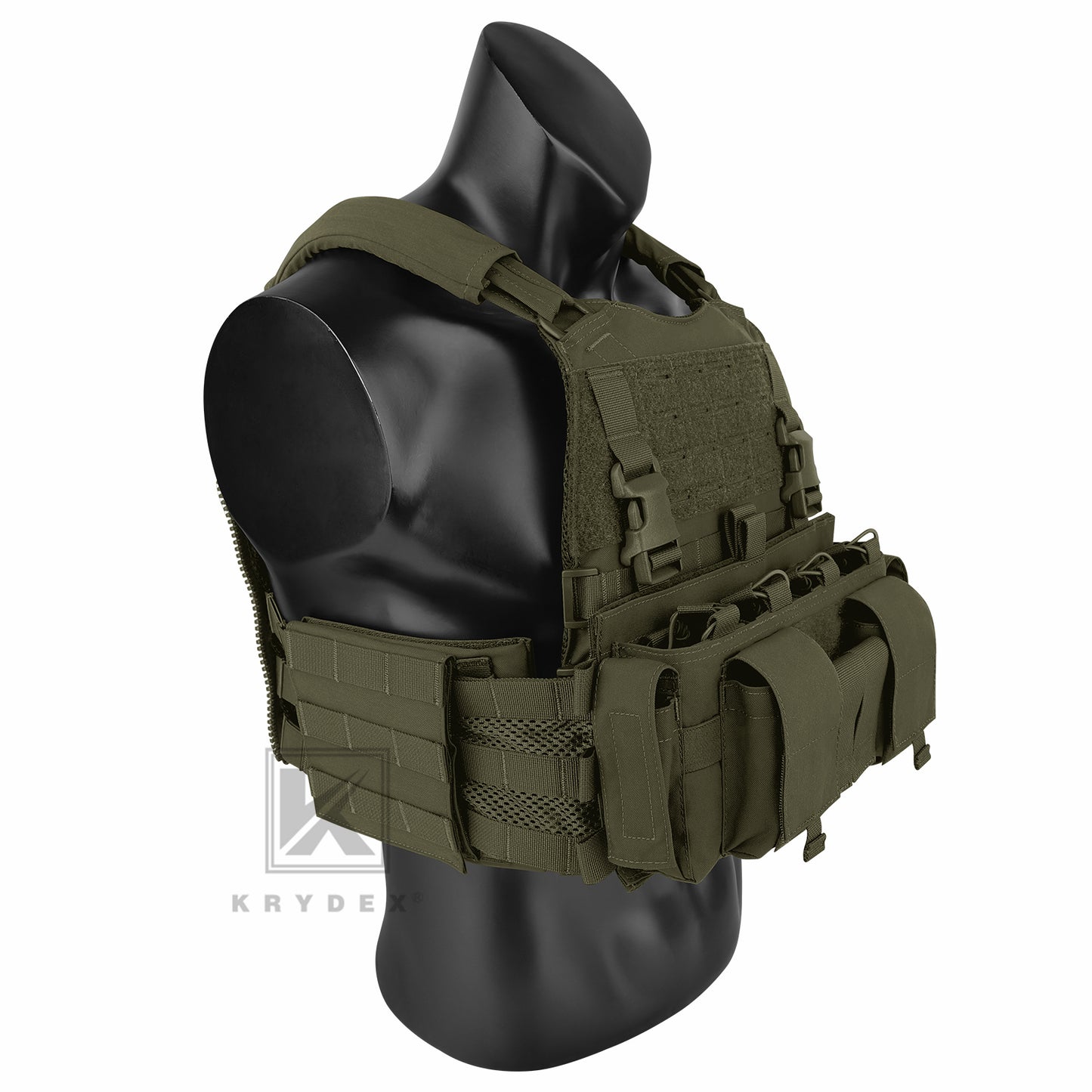 KRYDEX Tactical SCARAB Plate Carrier Heavy Duty Modular MOLLE Vest + MF IV Placard 556 & 9mm Magazine Pouch