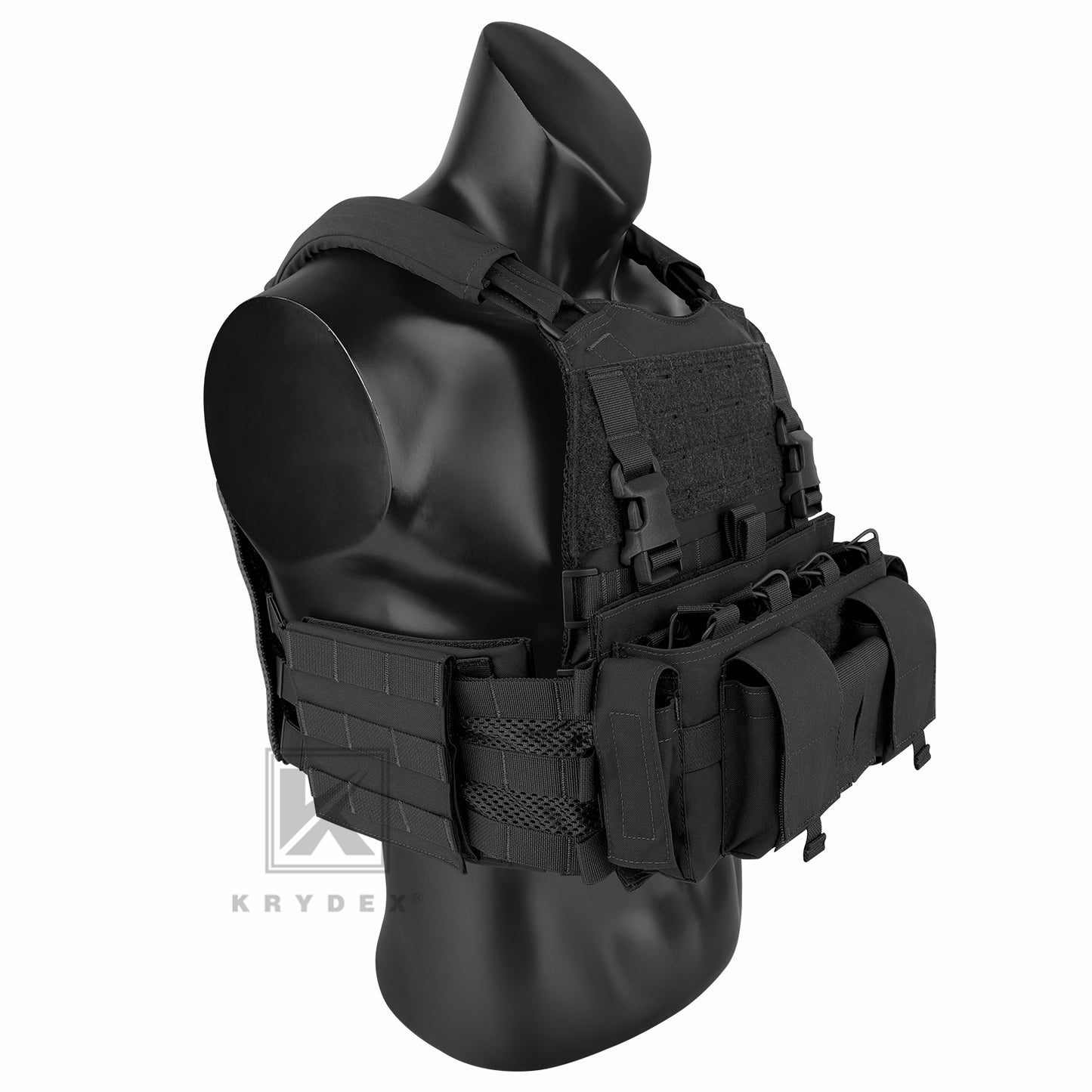 KRYDEX Tactical SCARAB Plate Carrier Heavy Duty Modular MOLLE Vest + MF IV Placard 556 & 9mm Magazine Pouch