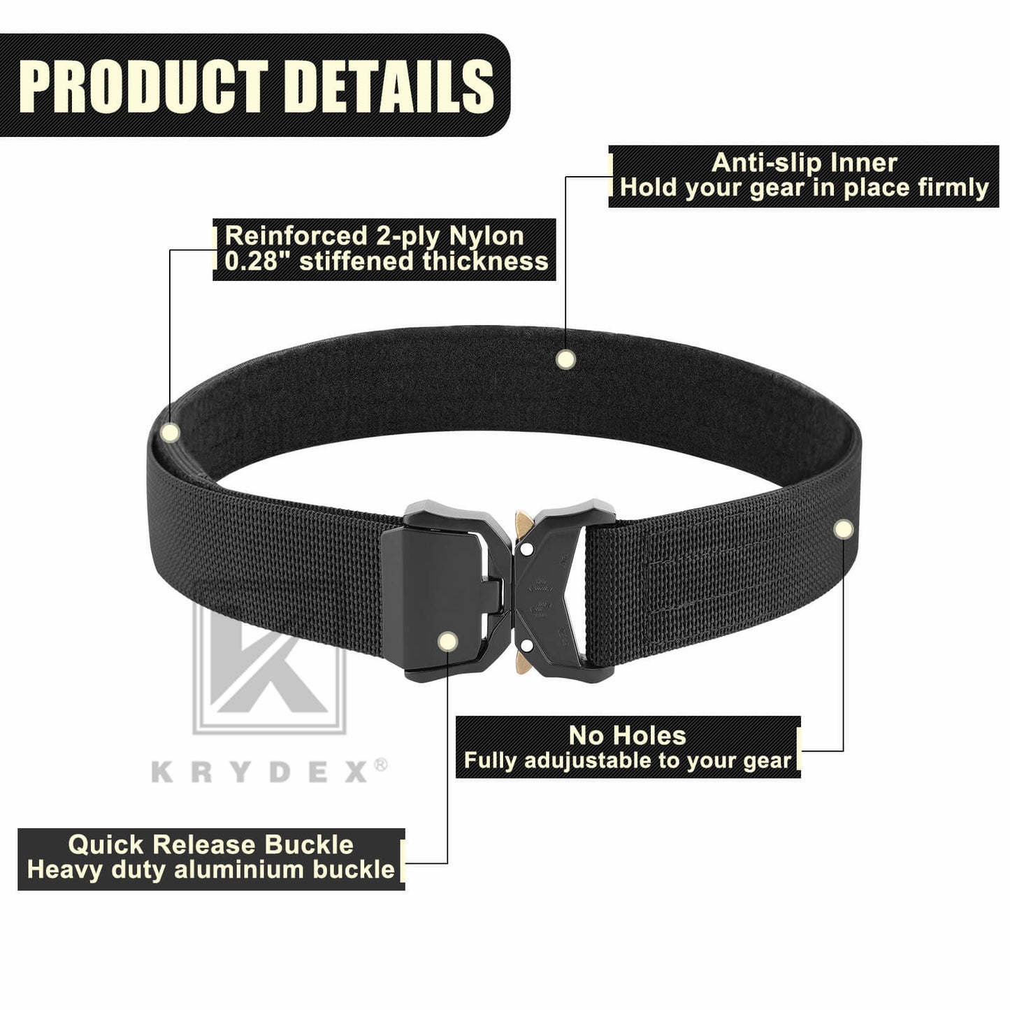 KRYDEX Quick Release 1.5" Heavy Duty Tactical Belt 2-Ply Nylon Metal Flip Top Buckle