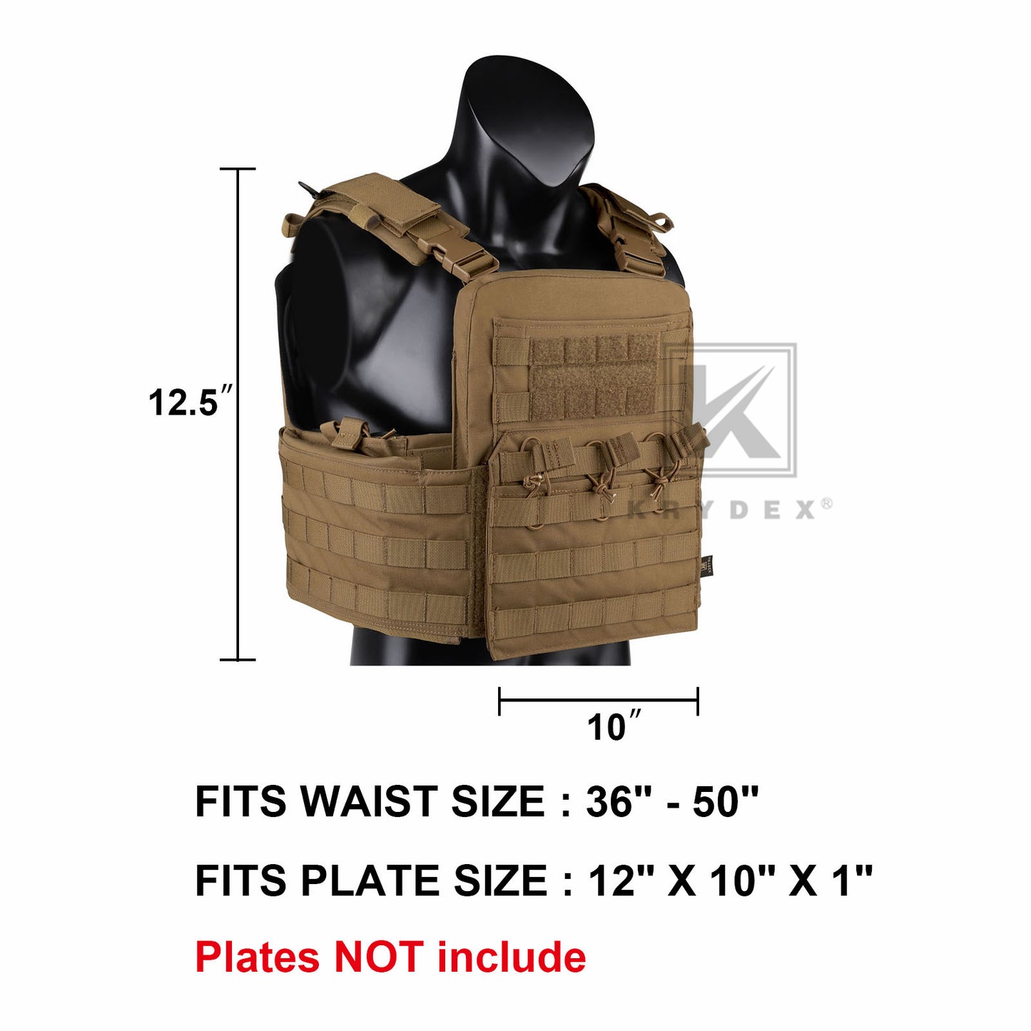 KRYDEX Tactical Plate Carrier Heavy Duty Modular MOLLE Vest
