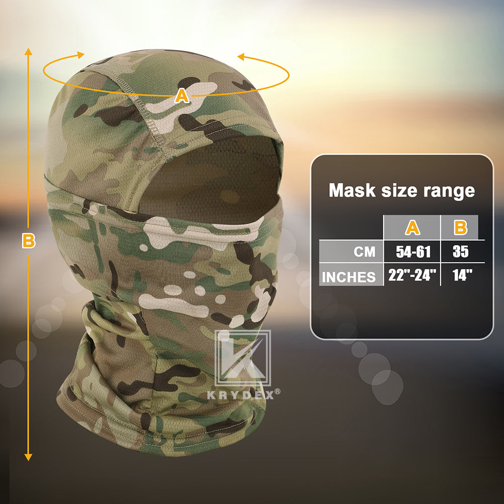 Krydex Tactical Face Mask Balaclava Camouflage Full Head Wrap Quick Dry Neck Gaiter UV Protection Hood for Motorcycle Cycling Hiking Hunting