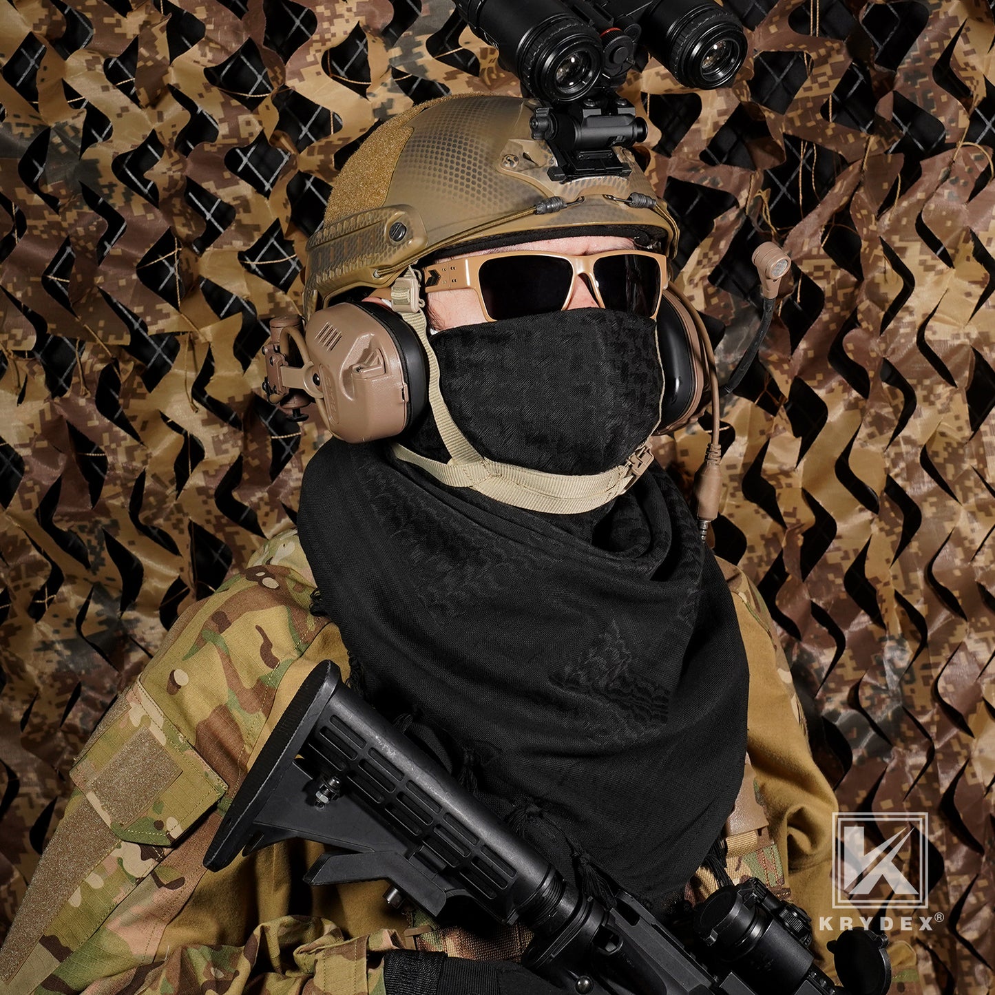 Krydex Tactical Scarf Headwrap Facecover Cotton Shemagh Breathable Balaclava Face Mask Neck Gaiter 43” x 43”